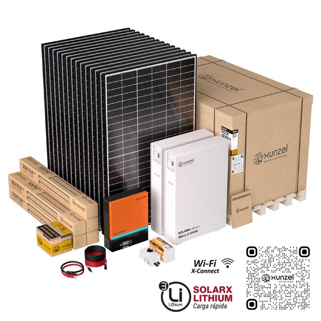 Kit Solar Litio PACK ZERO+AX490L XUNZEL 35kWhd,bat 20kWh,inv 7,2kW WIFI,suportes