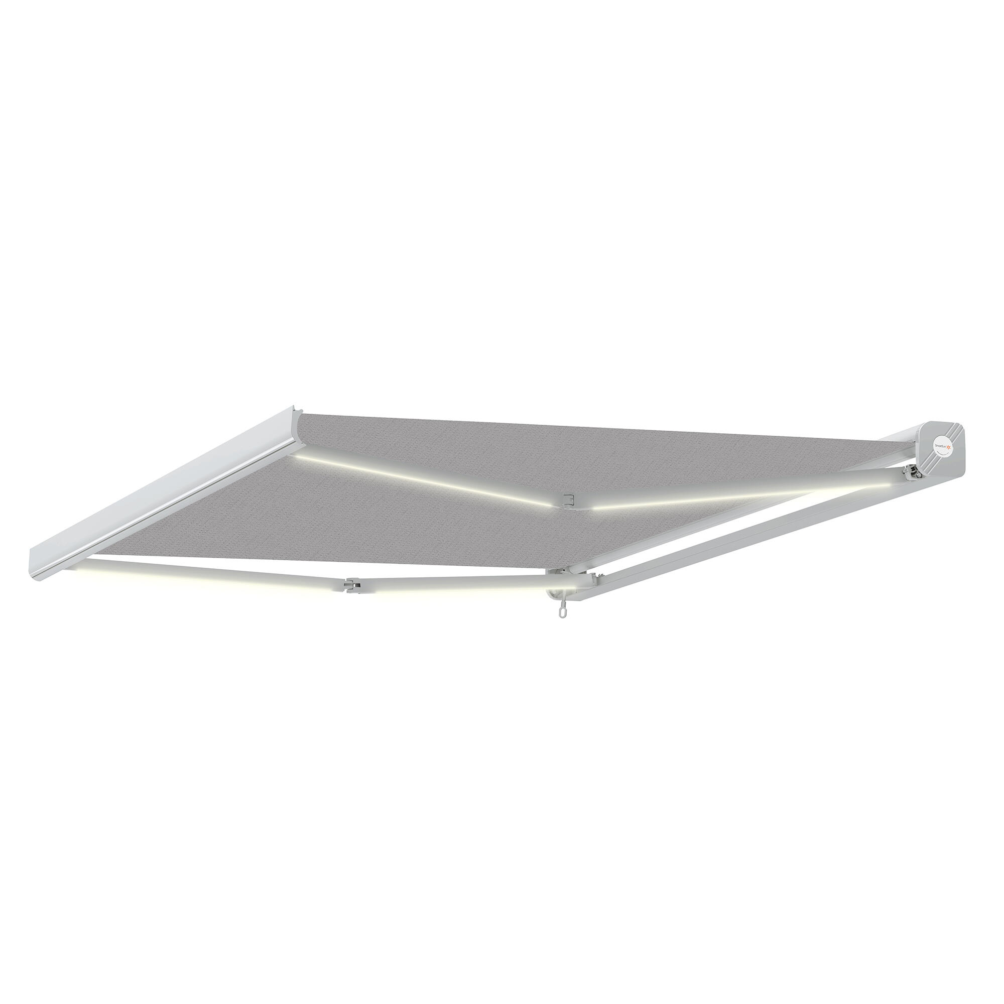 Toldo brazo extensible 6x3 m para terraza memphis led cofre blanco motorizado con mando tela acrílica gris