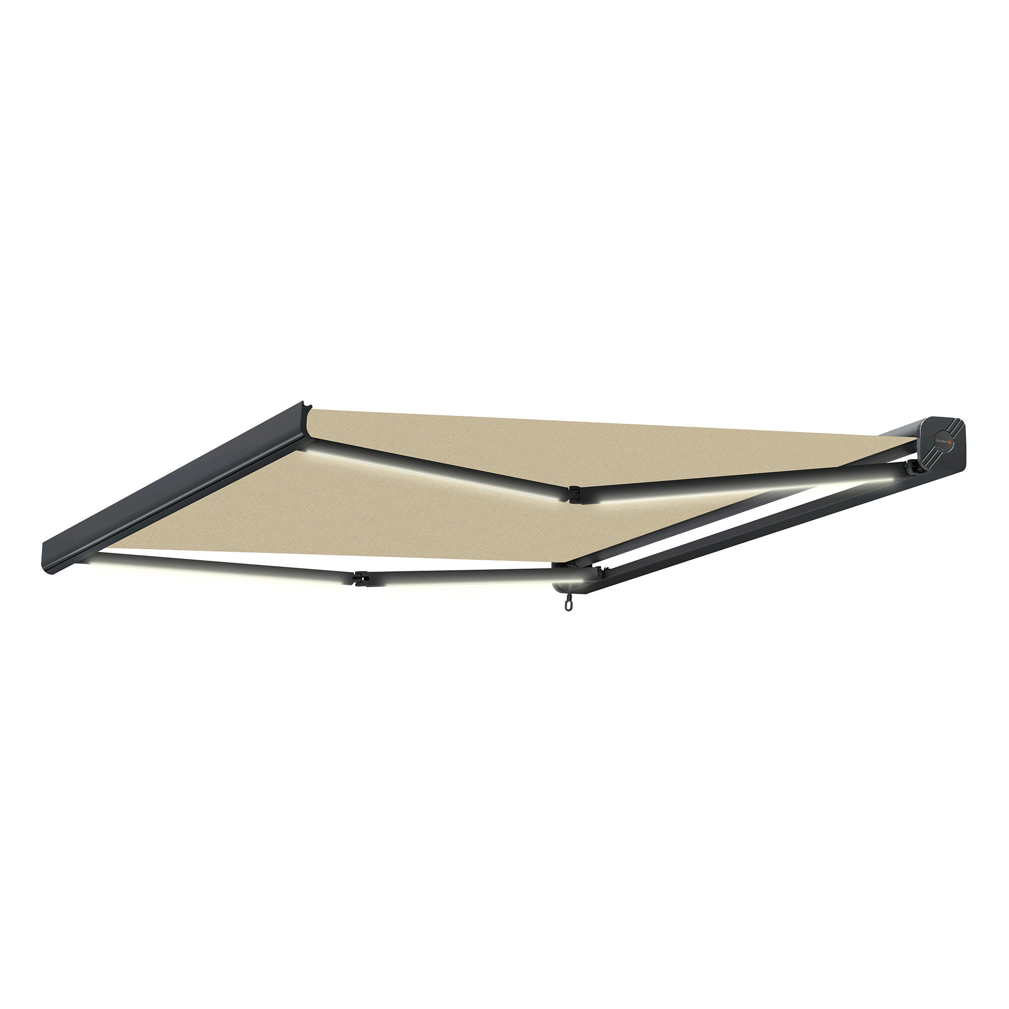 Toldo brazo extensible 4x2.5 m para terraza memphis led cofre gris motorizado con mando tela acrílica beige