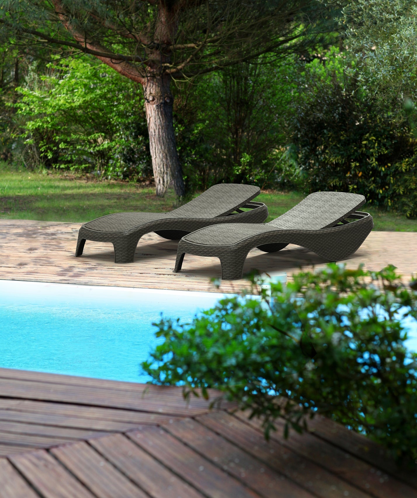 Tumbona sin cojín de jardín Atlantic de polipropileno gris 74x36x197 cm - 2