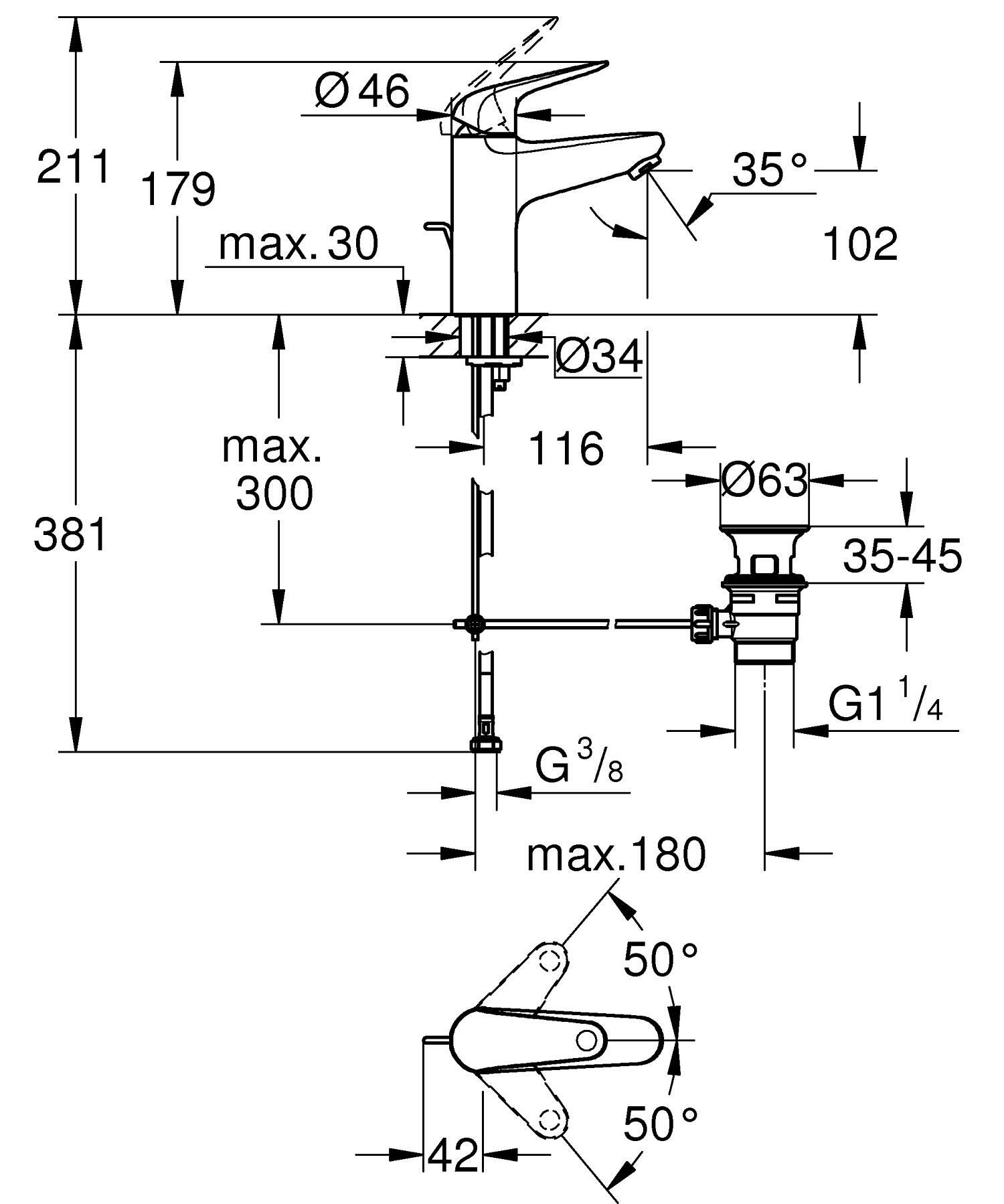 Grifo de lavabo GROHE Swift monomando cromo brillo. Apertura en frío. - 4