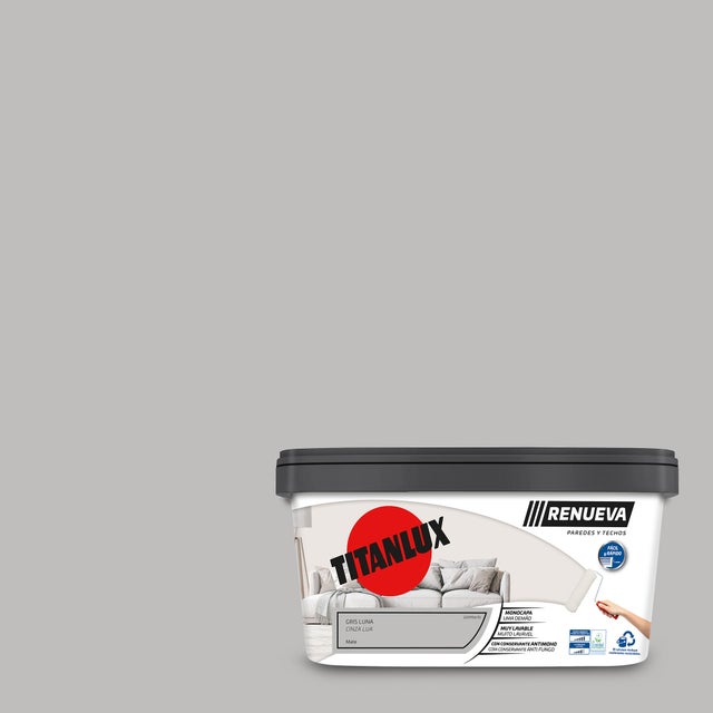 Pintura de interior Renueva TITANLUX color gris luna mate 4L para paredes y techos