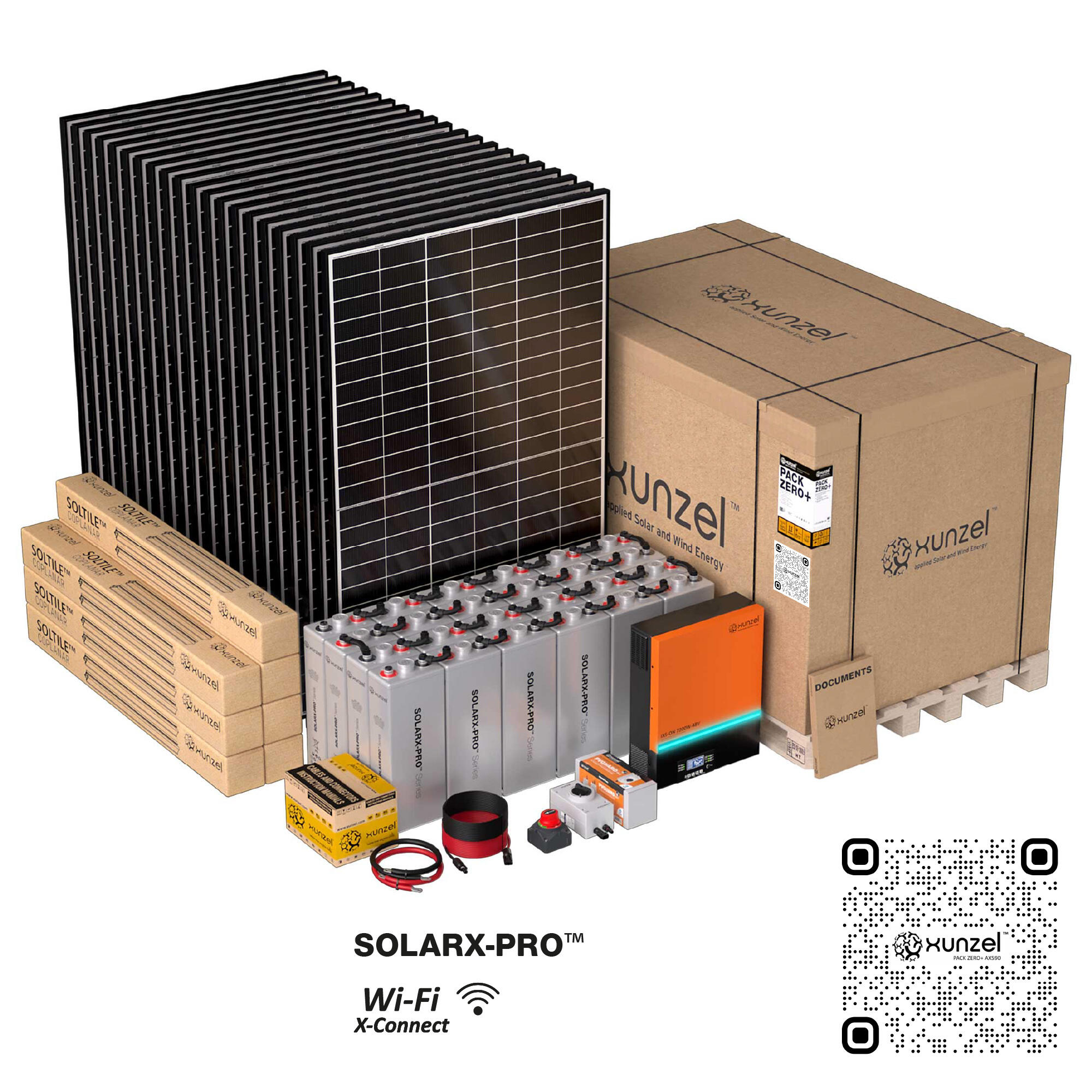 Kit solar pack zero+ ax590 xunzel 50kwh/d,bat 30kwh,inversor 7,2kw wifi,soportes