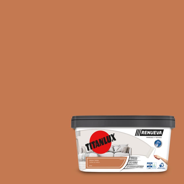 Pintura de interior Renueva TITANLUX color arena tierra mate 4L para paredes y techos