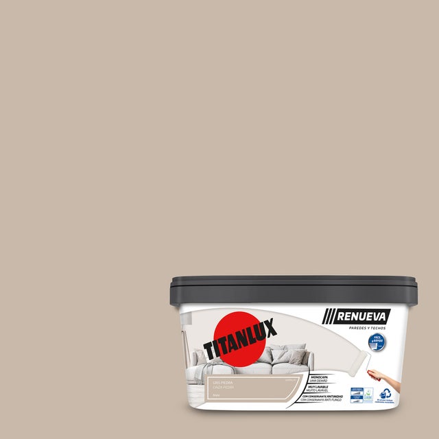 Pintura de interior Renueva TITANLUX color gris piedra mate 4L para paredes y techos