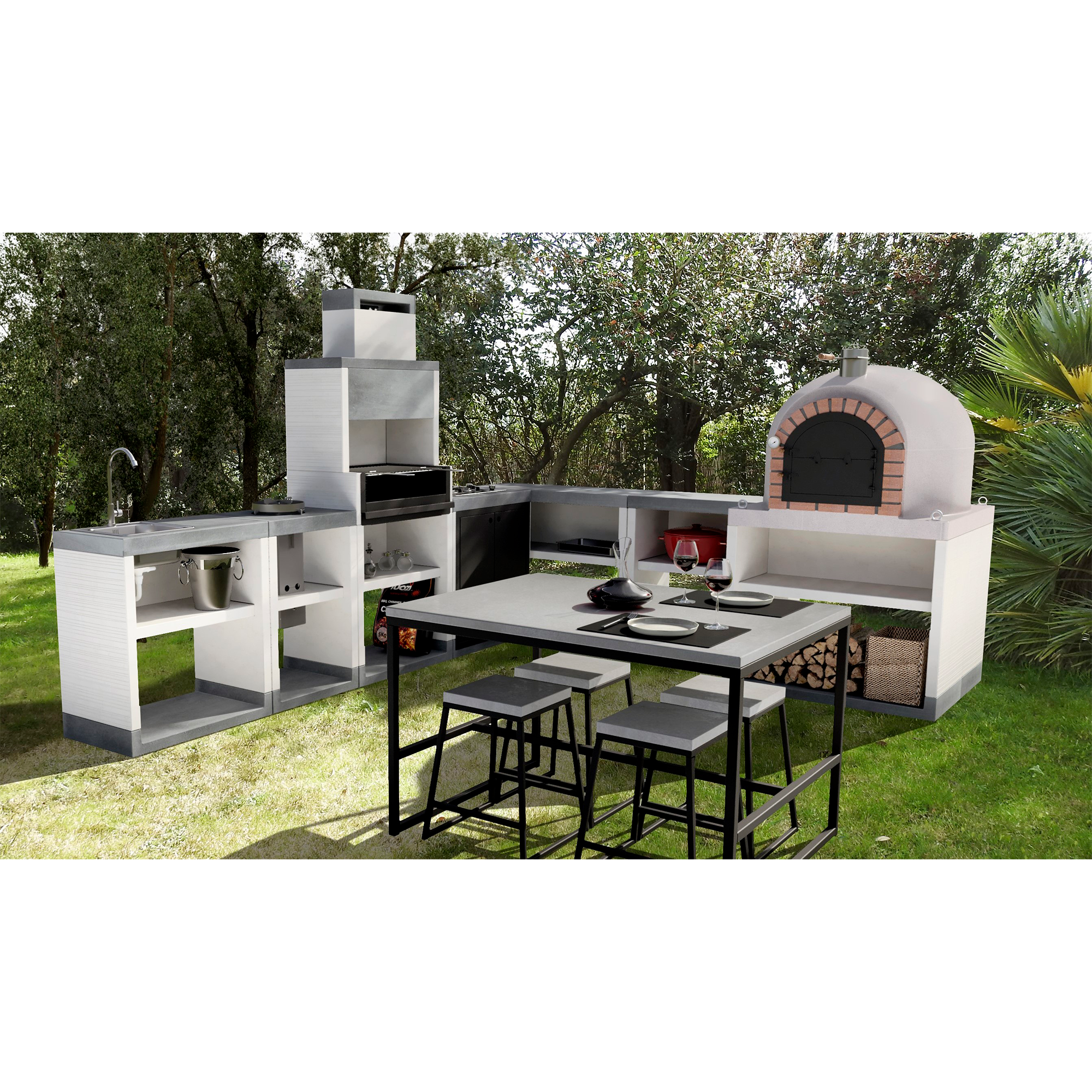 Bancada moderna com lava louça 47x110x77 cinza cm Tuozi - 6