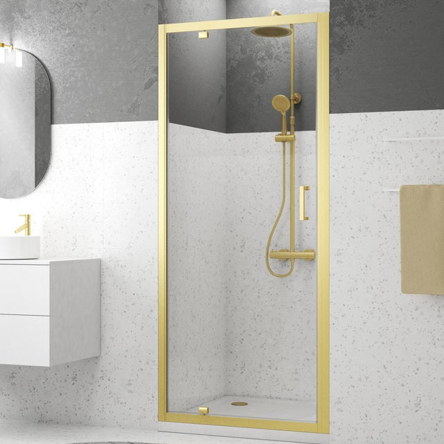 Porte de douche pivotante transparent doré brossé, L.90 cm, Factory