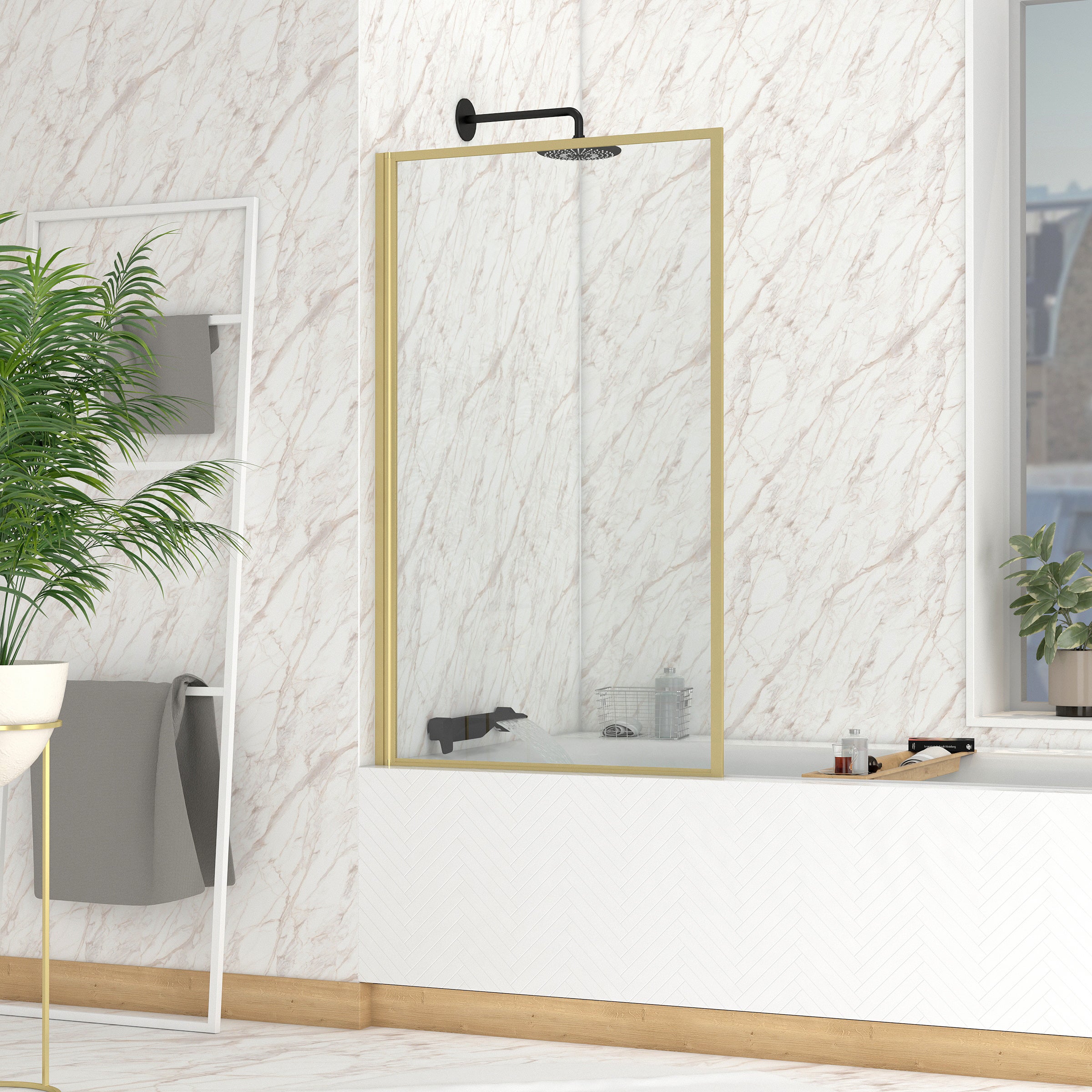 Mampara de bañera 1 hoja abatible edge transparente perfil oro 75x130 cm