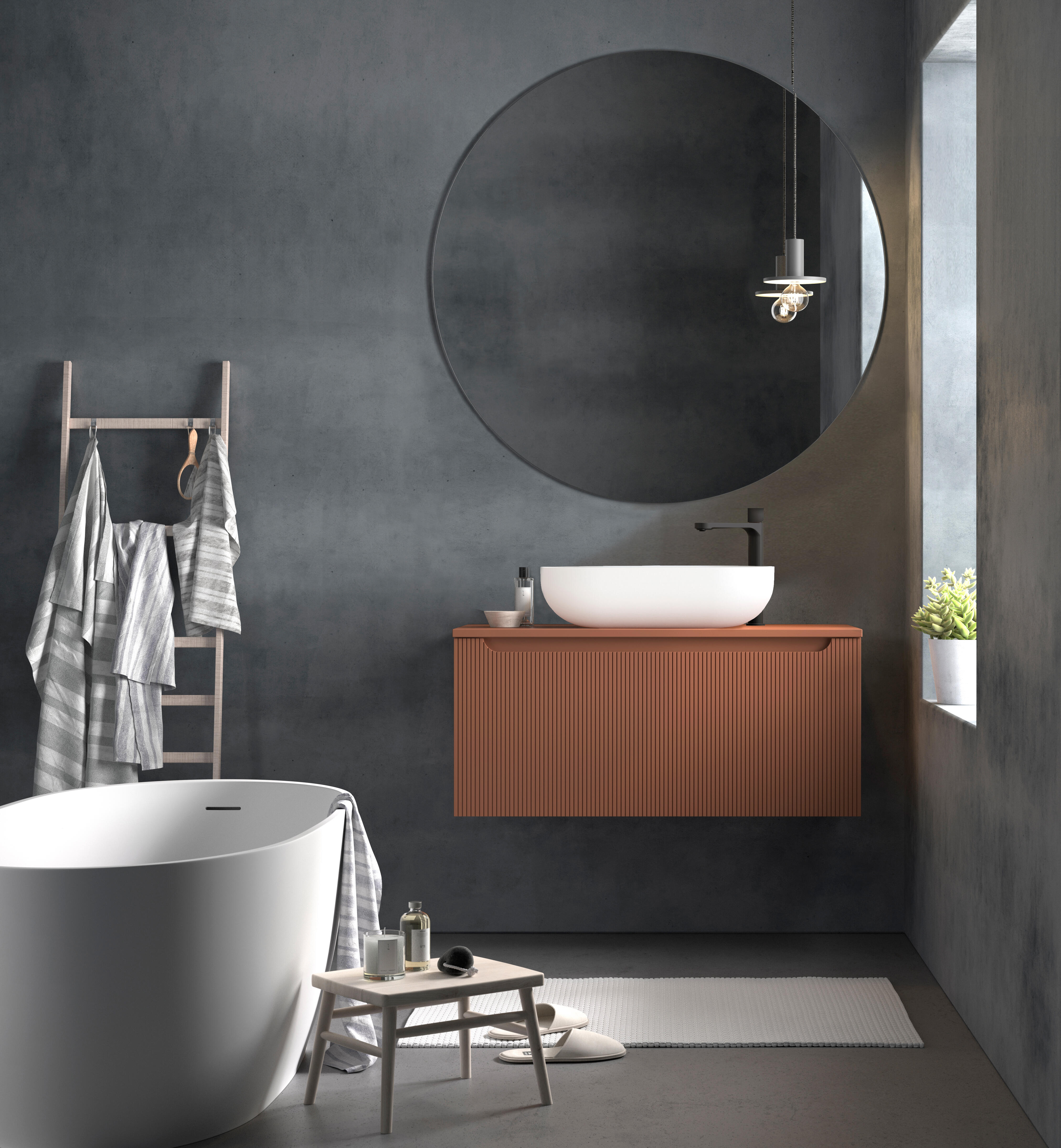 Móvel de casa de banho suspenso com tampo e 1 gaveta interior 120x44x465cm terracota Kimono - 4