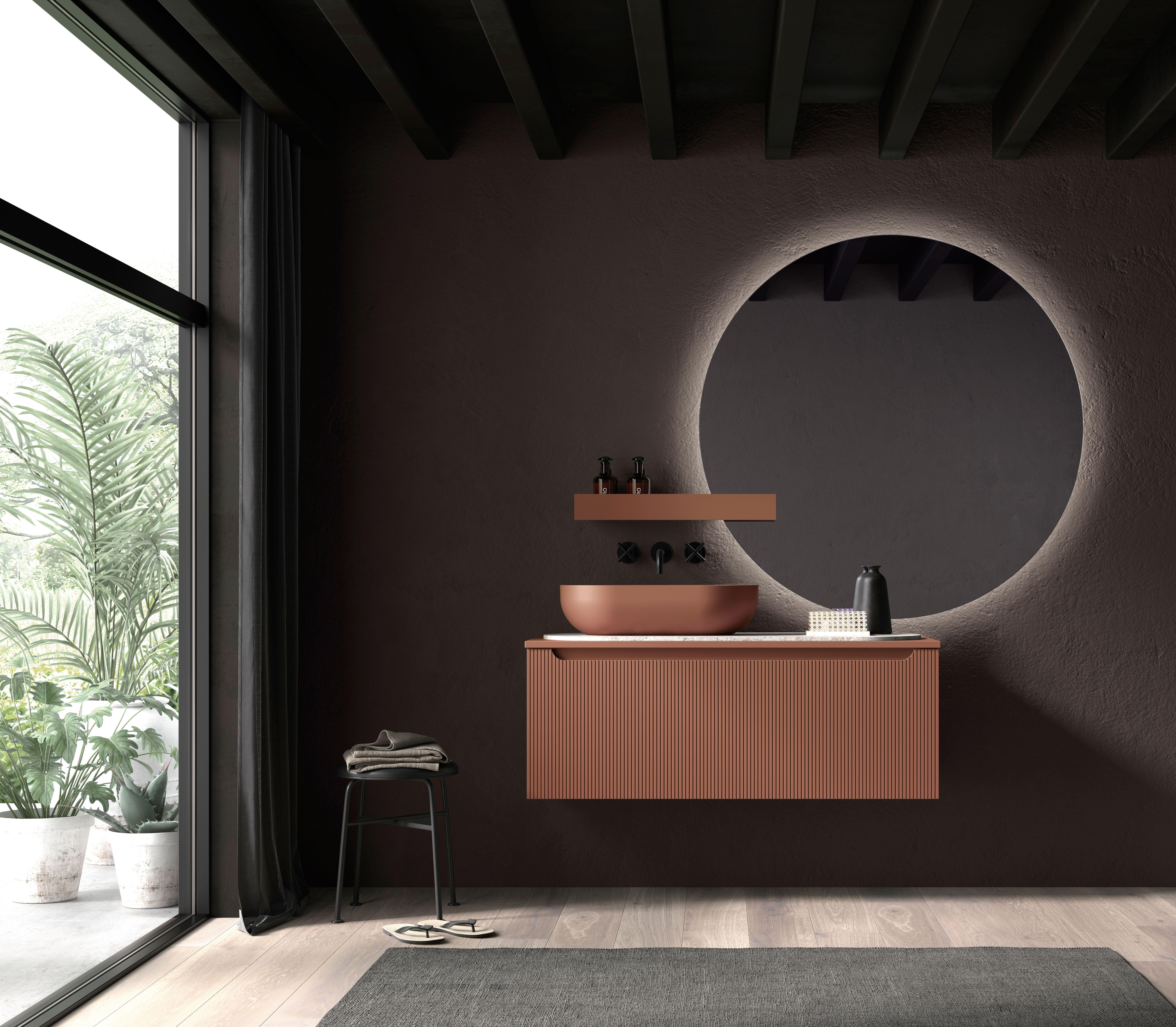 Móvel de casa de banho suspenso com tampo e 1 gaveta interior 120x44x465cm terracota Kimono - 2