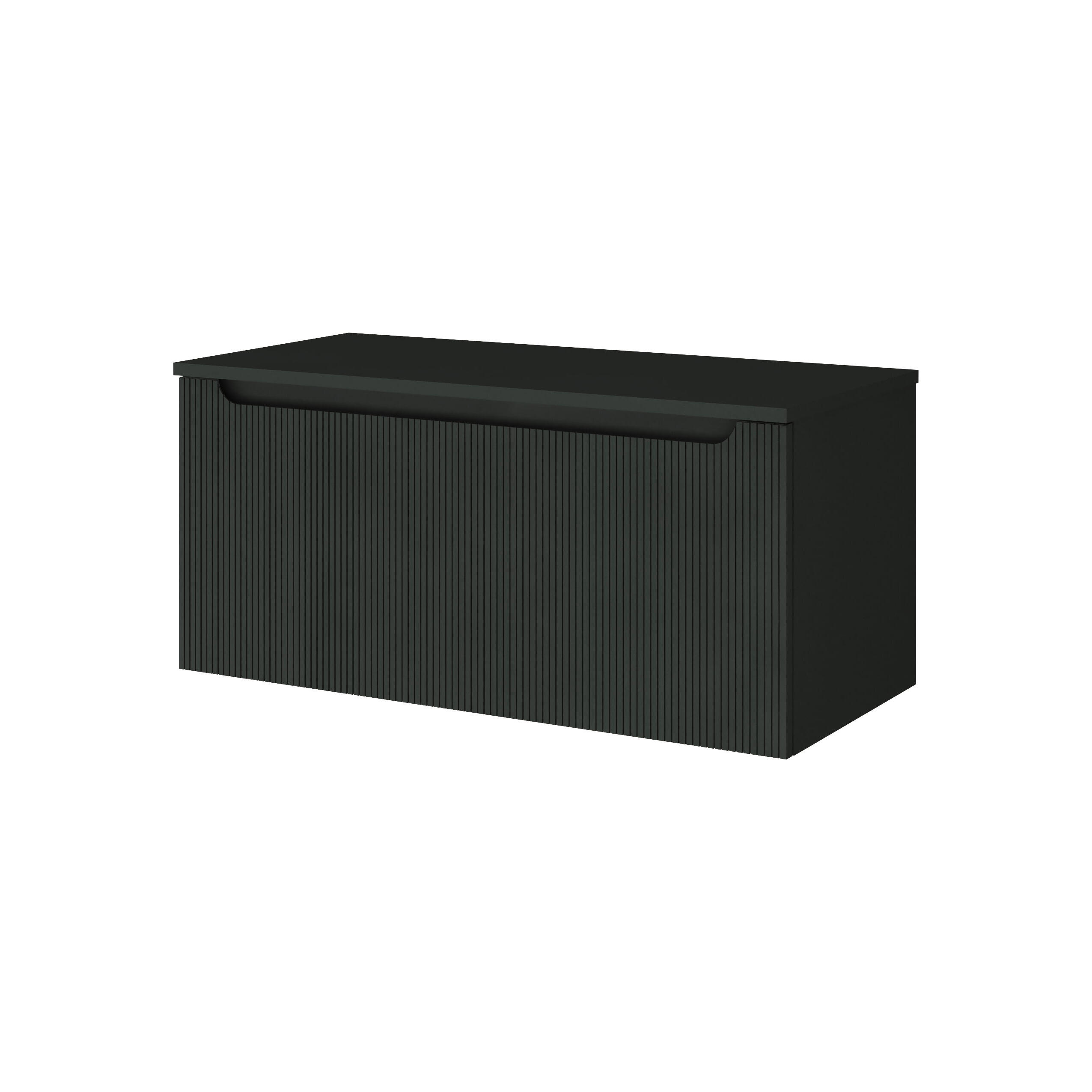 Móvel de casa de banho suspenso com tampo e 1 gaveta interior 100x44x465cm preto Kimono - 2