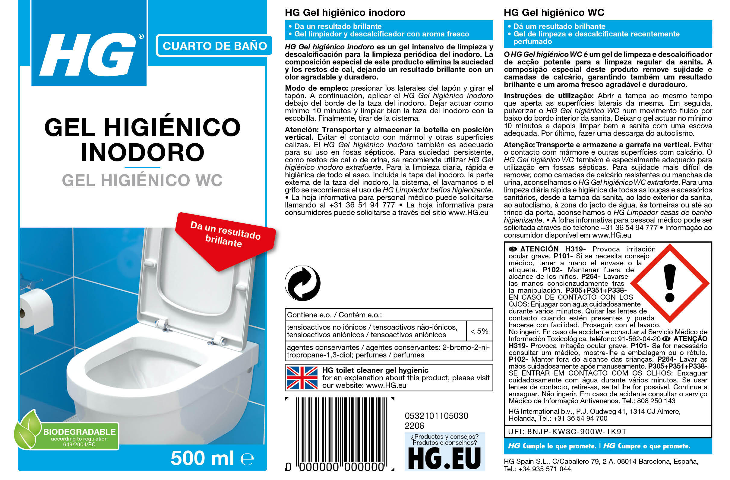 Gel higiénico para casa de banho 500 ml HG - 2