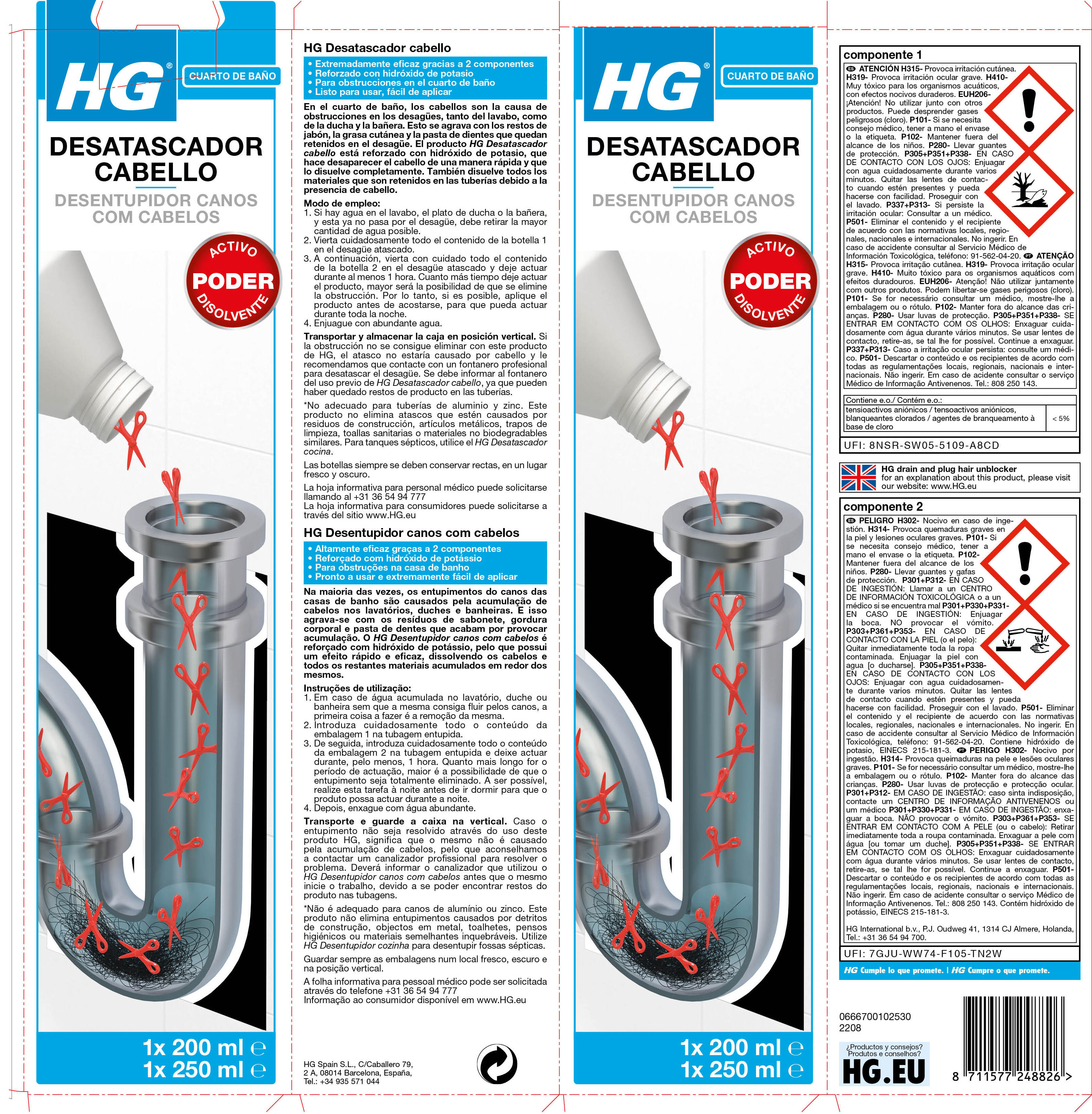 Desentupidor de canos para cabelos 500 ml HG - 3