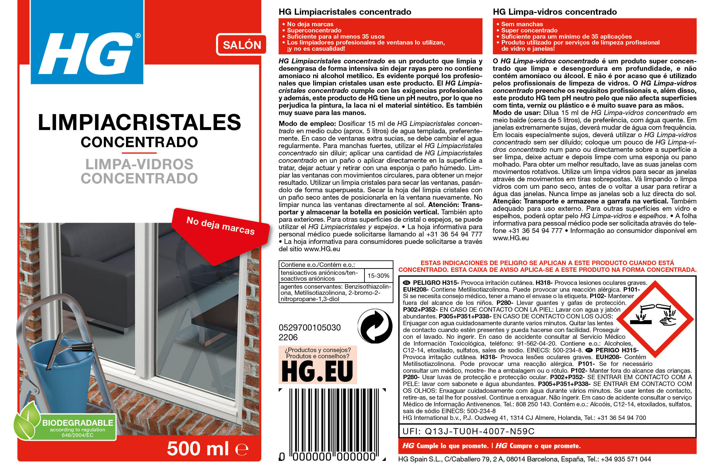 Limpa vidros concentrado profissional 500 ml HG - 2