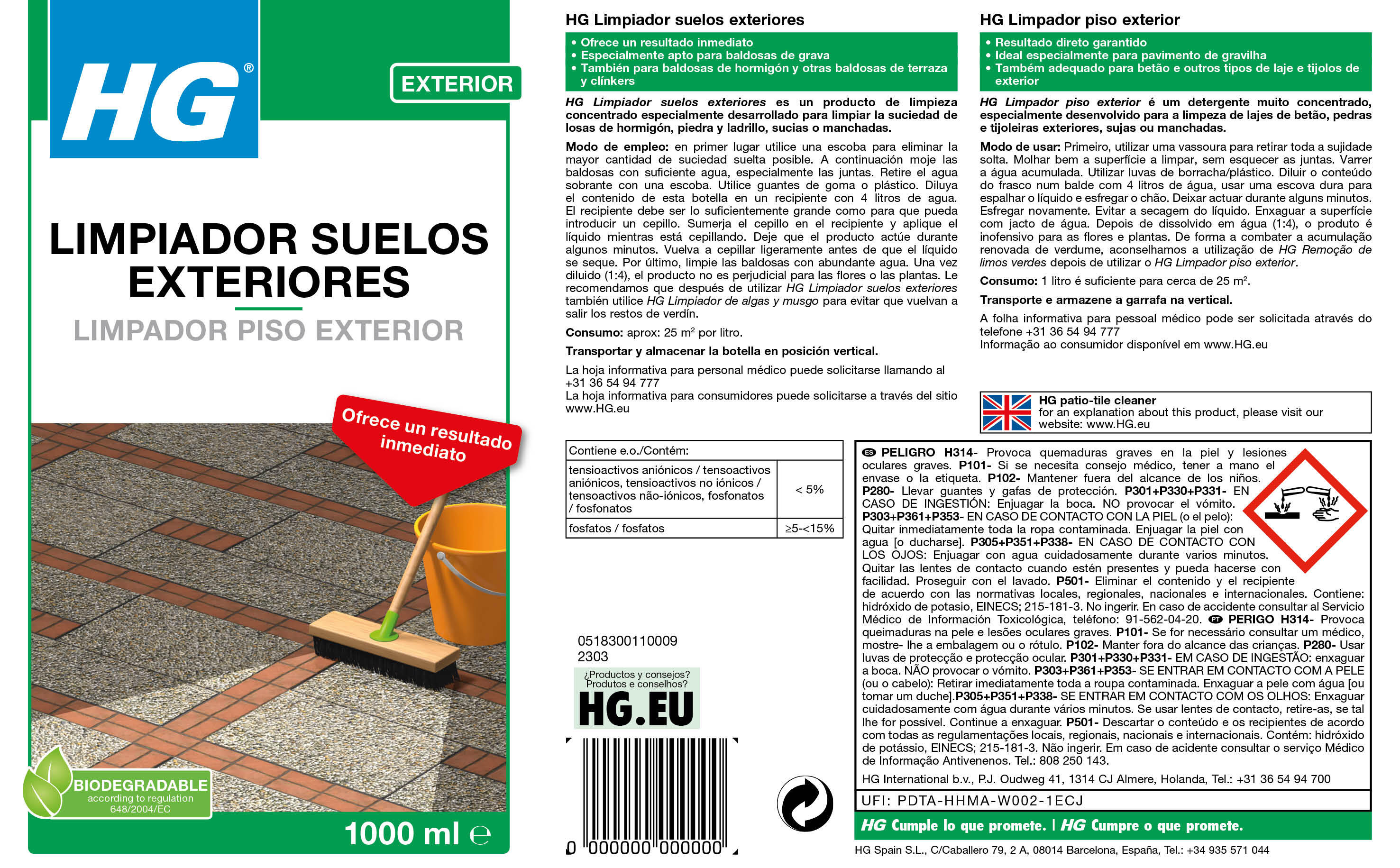 Produto de limpeza concentrado para pisos exteriores 1 L HG - 3