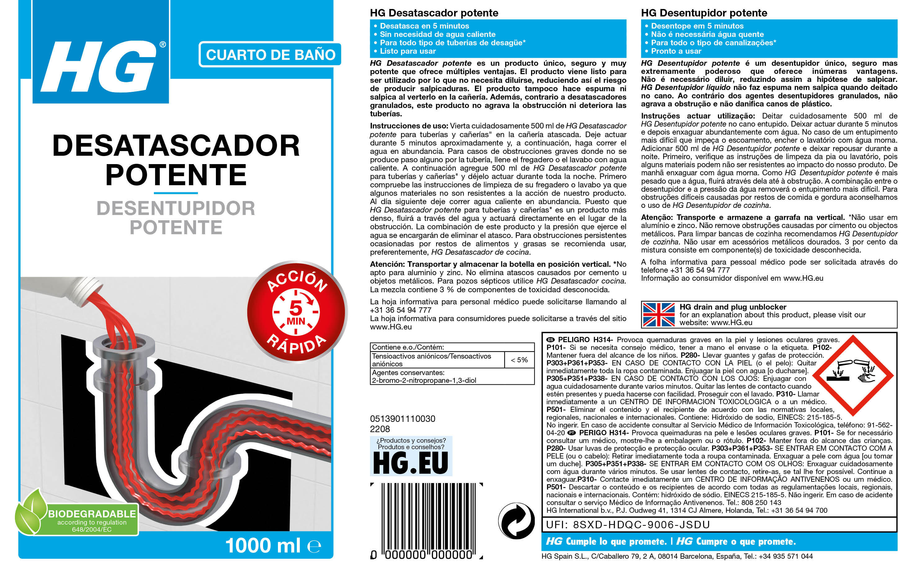 Desentupidor líquido canos potente 1 L HG - 5