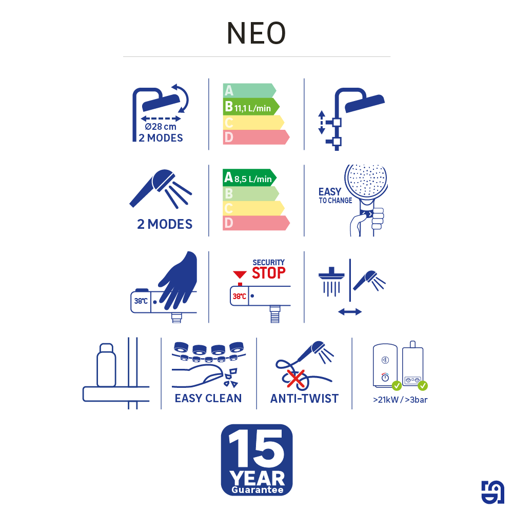 Colonne de salle de bains thermostatique, SENSEA Neo, Noir - 9