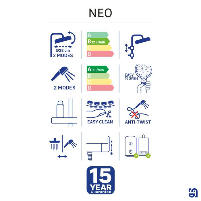 fiche pictogrammes colonne de douche neo noire sensea