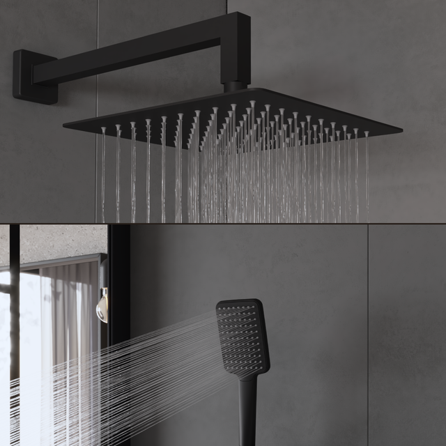 Ducha empotrada monomando SENSEA negro mate cuadrada. Rociador a pared Antical 2 vías