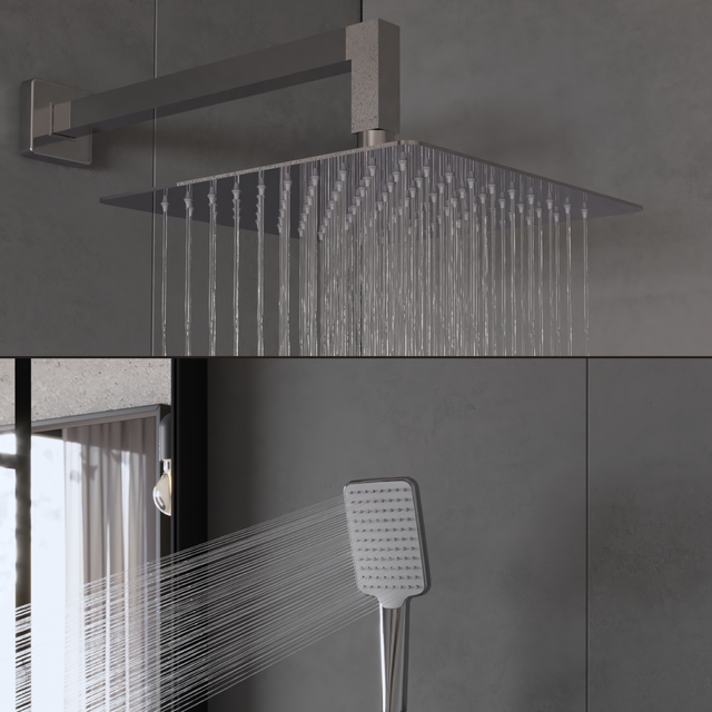 Ducha empotrada monomando SENSEA Studio plata brillo cuadrada. Rociador a pared 25 cm Antical 2 vías