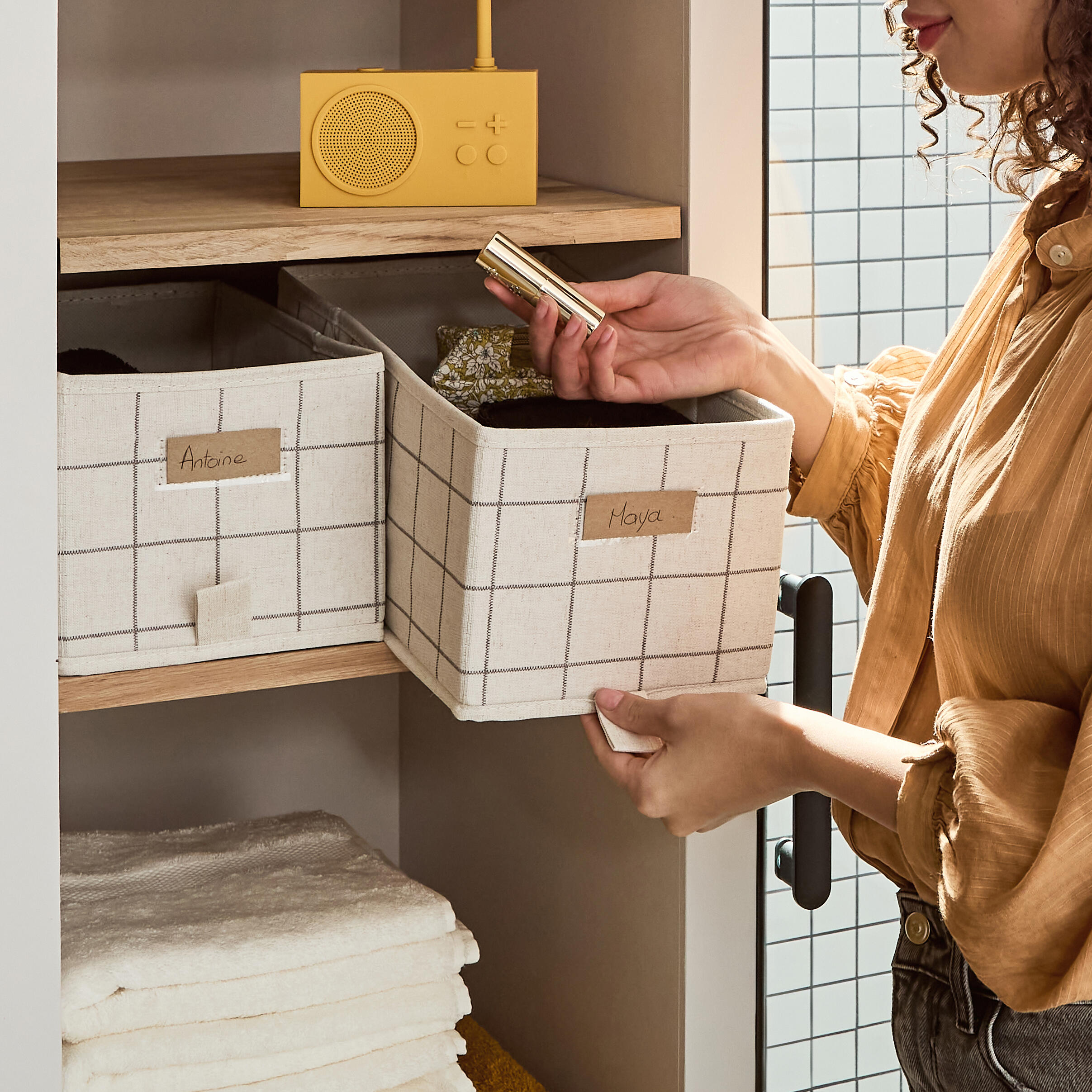 Caixa aberta azul tartan 36x35x29 cm Spaceo Evo'M - 2