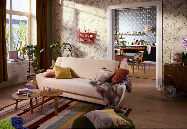 Papier peint intissé Fleur effacée vert et beige