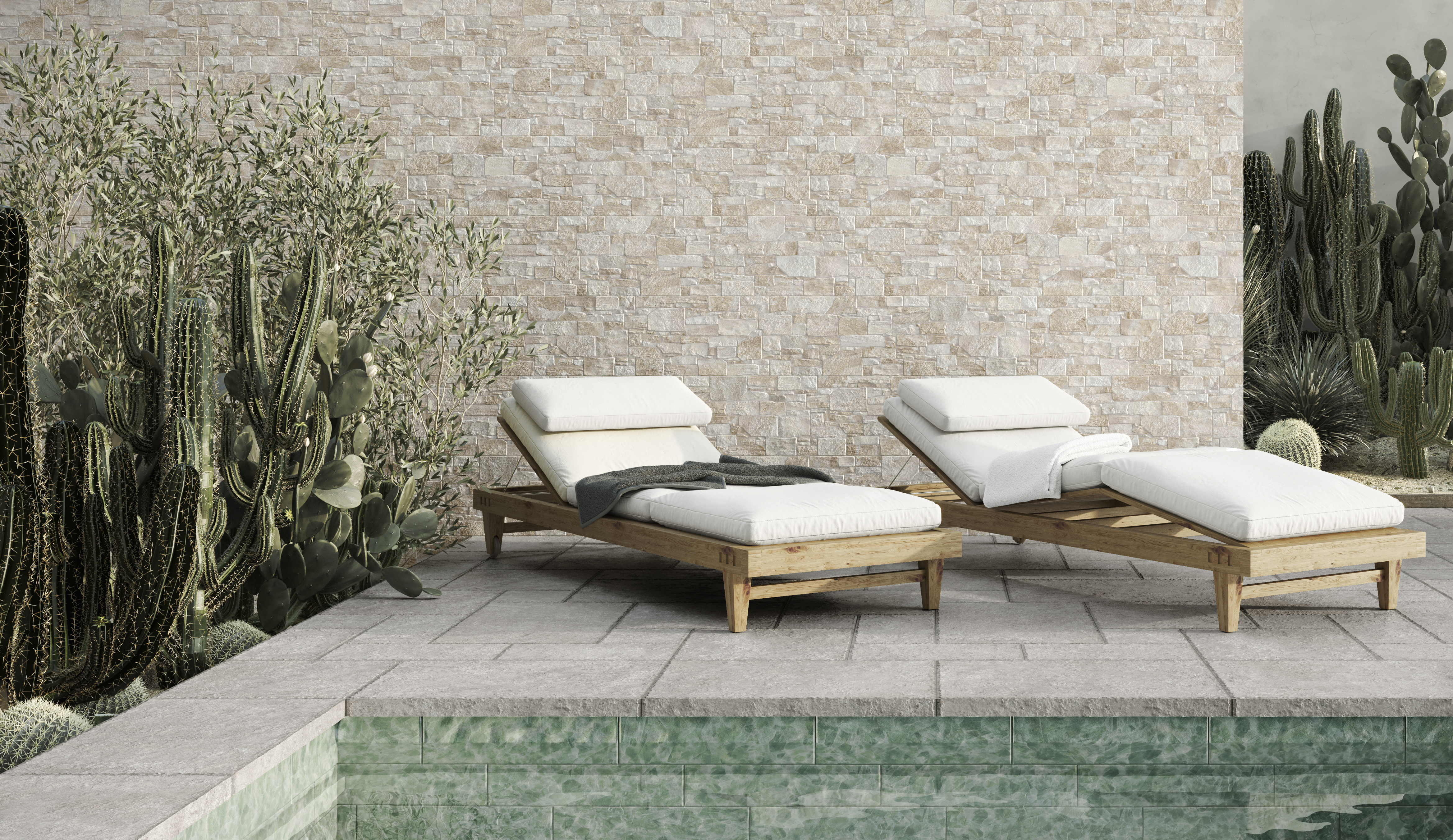Azulejo porcelánico stones efecto piedra beige 31x56 cm