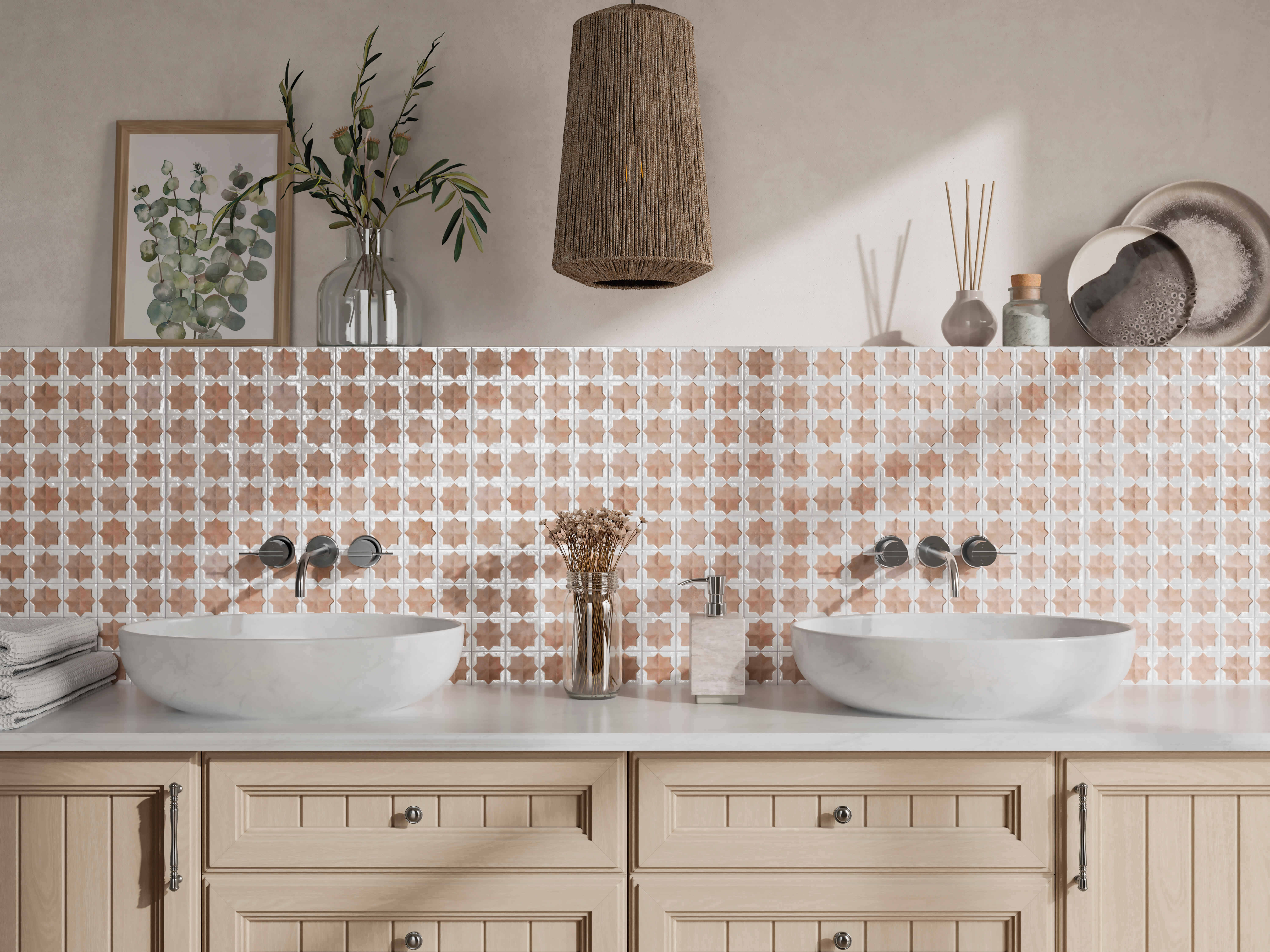 Azulejo porcelánico tetuan efecto hidráulico cotto white 31x56 cm