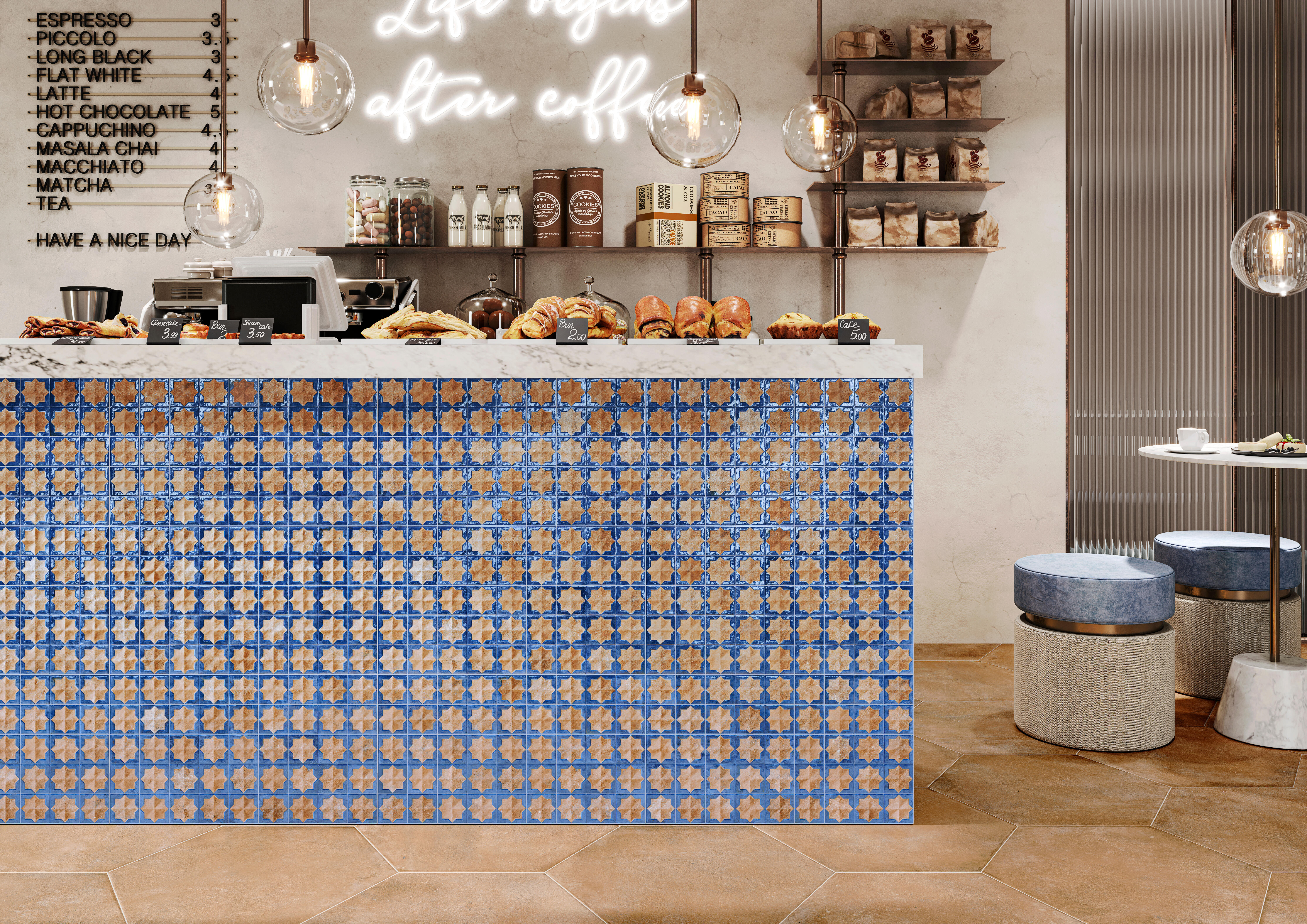 Azulejo porcelánico tetuan efecto hidráulico terra cobalt 31x56 cm