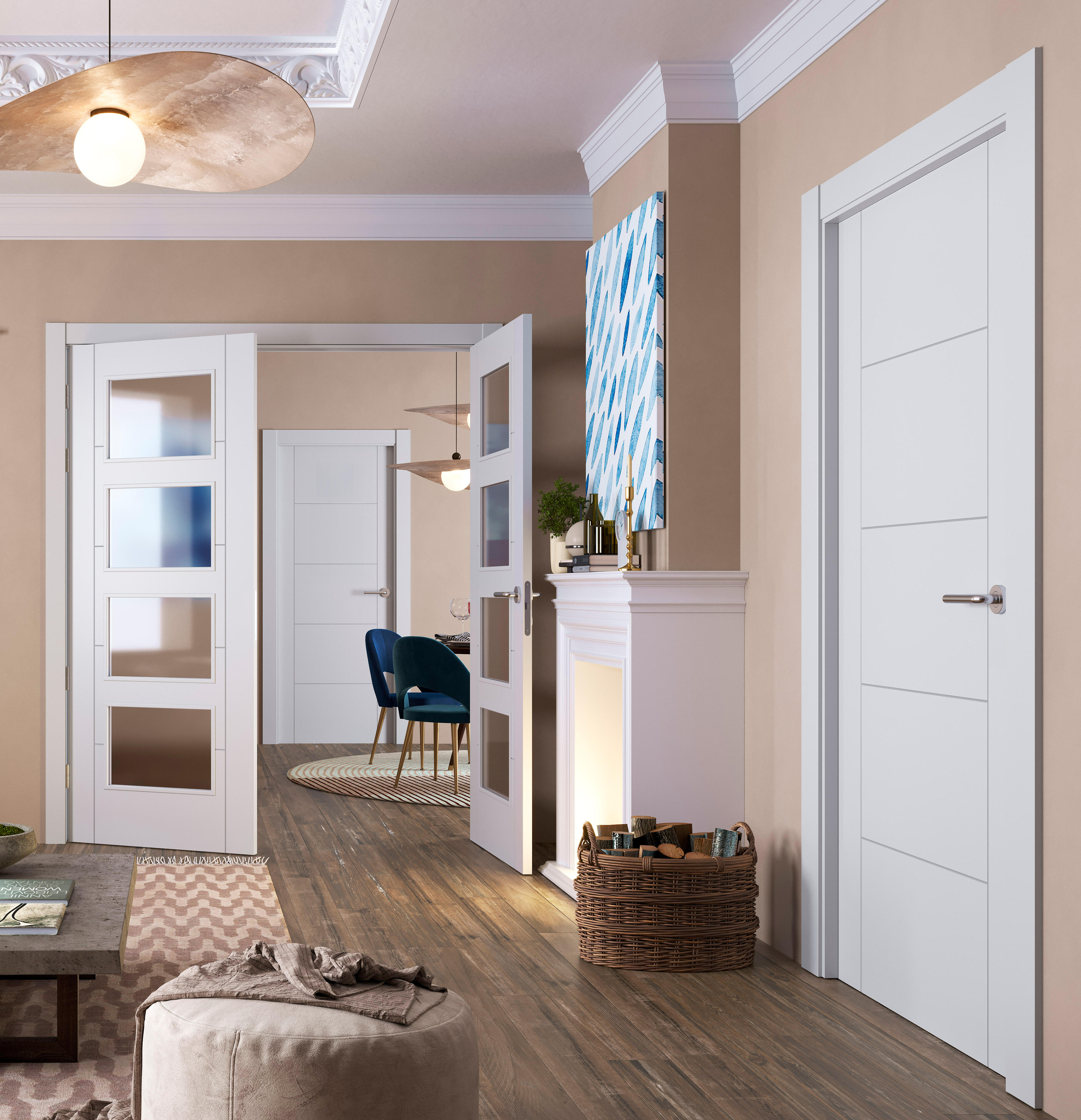 Puerta de interior abatible doble vidriera con cristal incluido maciza acabado lacado Line Plus Noruega Blanco apertura derecha cerco de 9x2 anchura 145 cm - 2