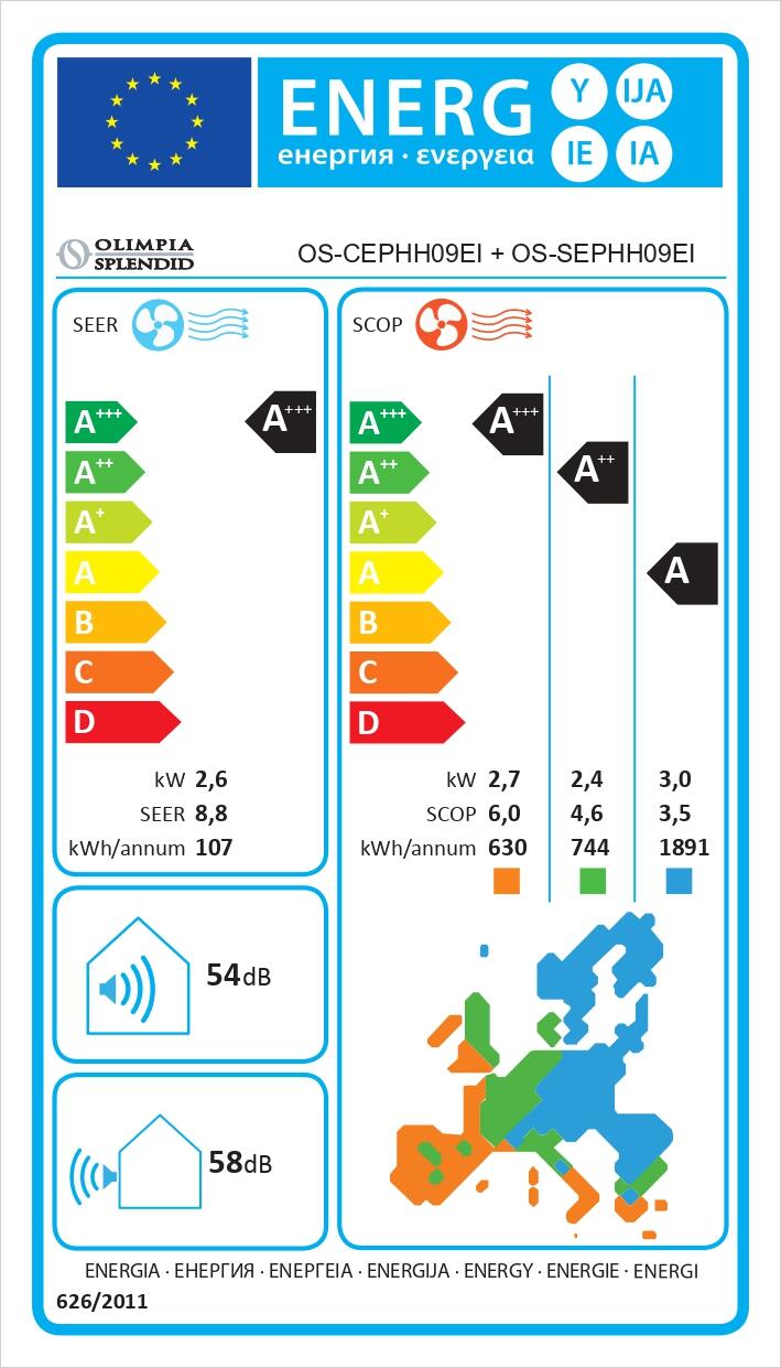 Unità interna climatizzatore OLIMPIA SPLENDID Phoenix 9000 BTU classe di raffreddamento A++, classe di riscaldamento A++, bianco - 3