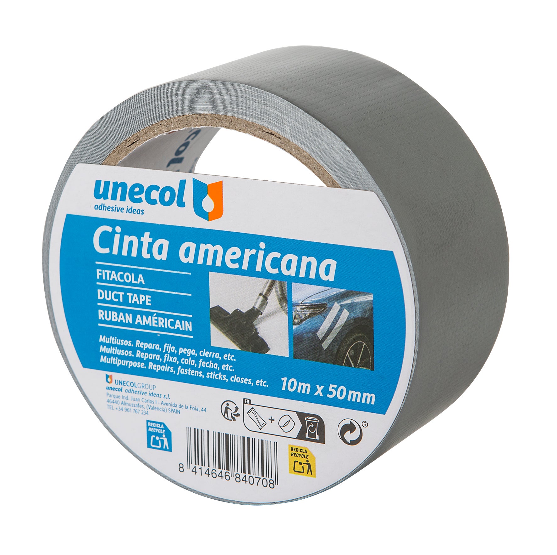 Cinta americana unecol de 50mm 10m color gris