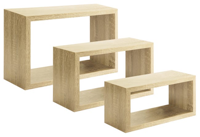 Leroymerlin Mensola a muro Tris rettangolare in mdf L 45 x H 27 x P 15.5 cm rovere sagerau 3 pezzi
