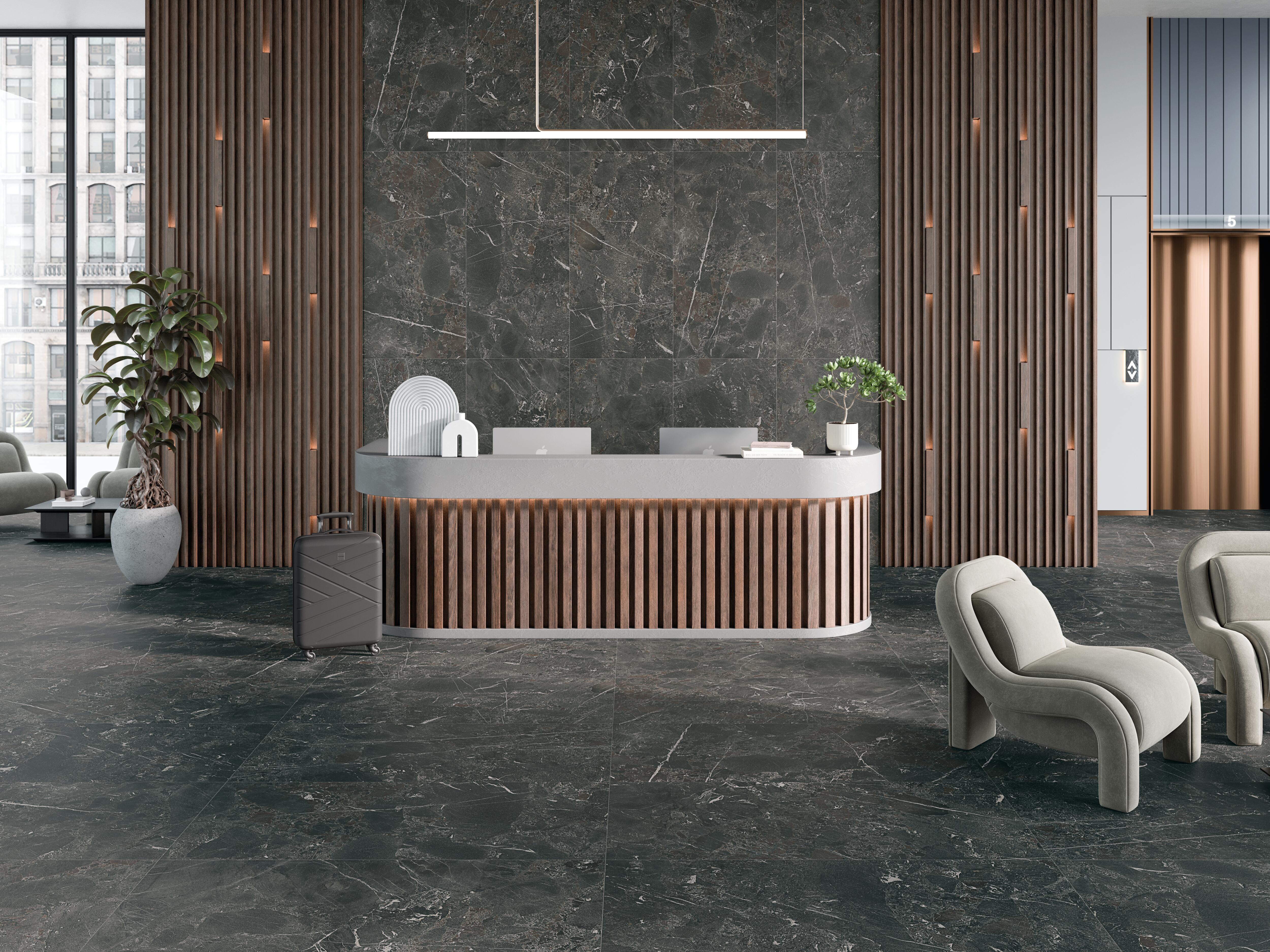 Suelo/Azulejo porcelánico Monolith efecto piedra negro 60x120 cm C1 ...