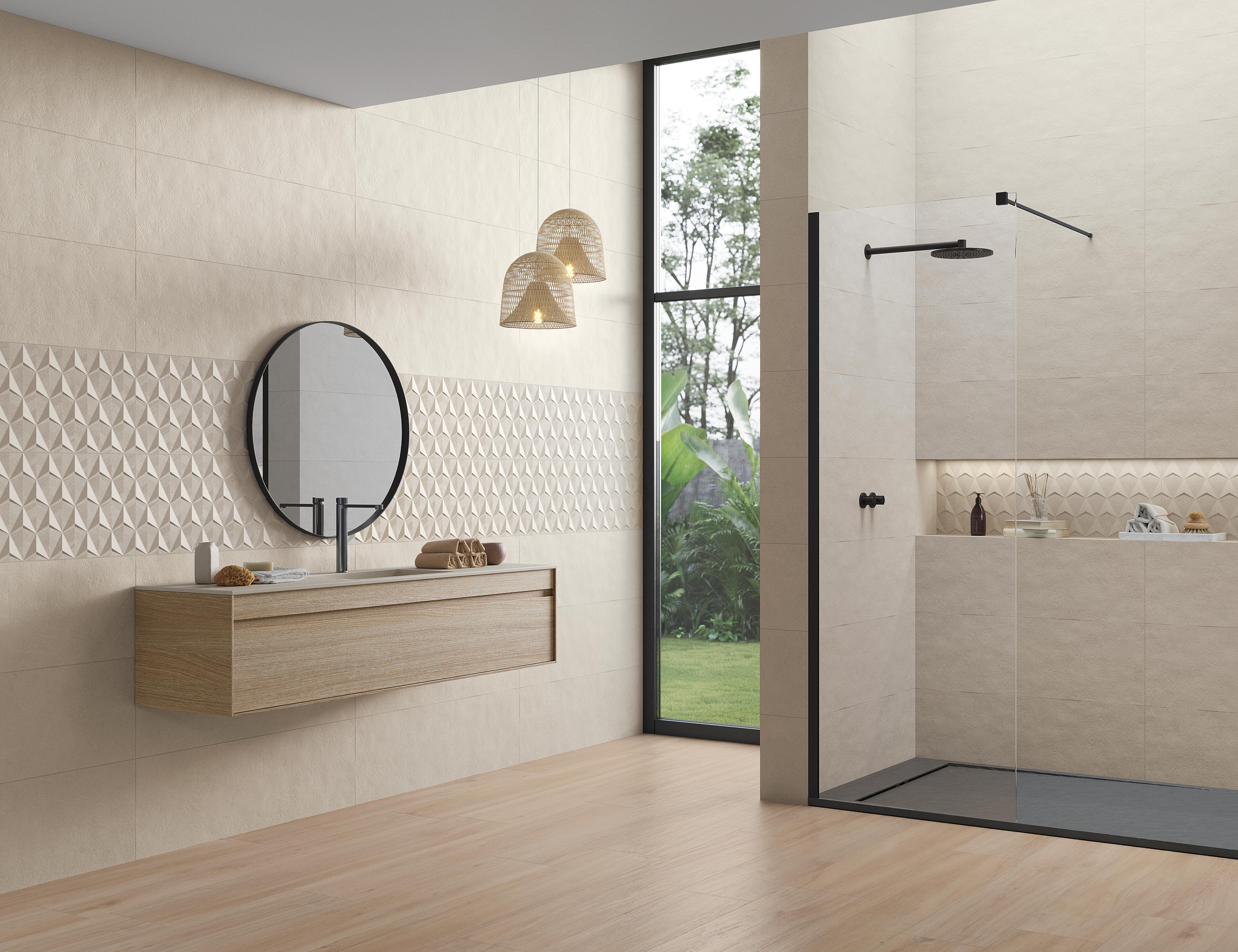 Azulejo cerámico livorno efecto piedra calcita relieve 33x100 cm