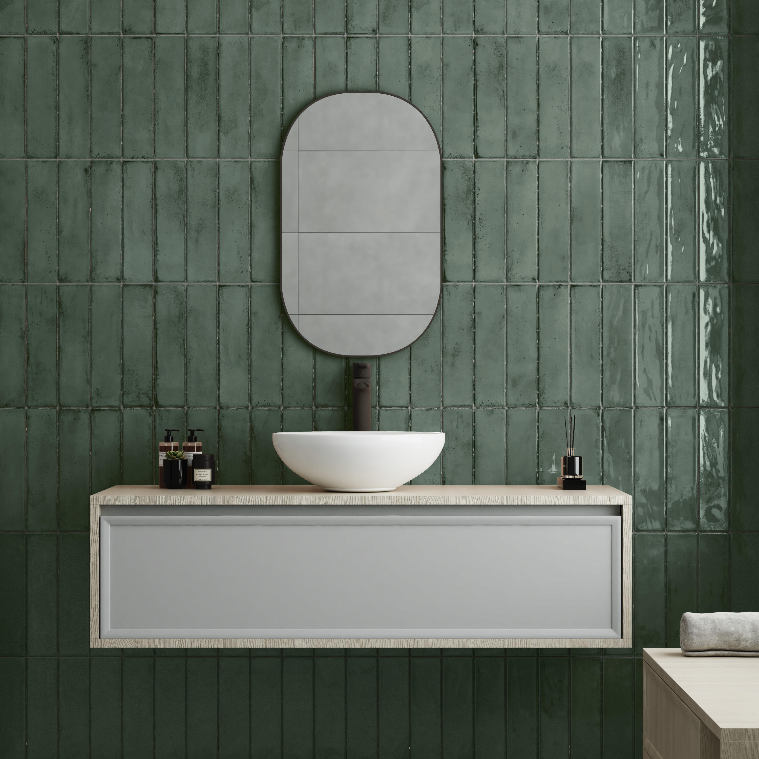 Azulejo cerámico grace efecto zellige green 30x7.5 cm pamesa