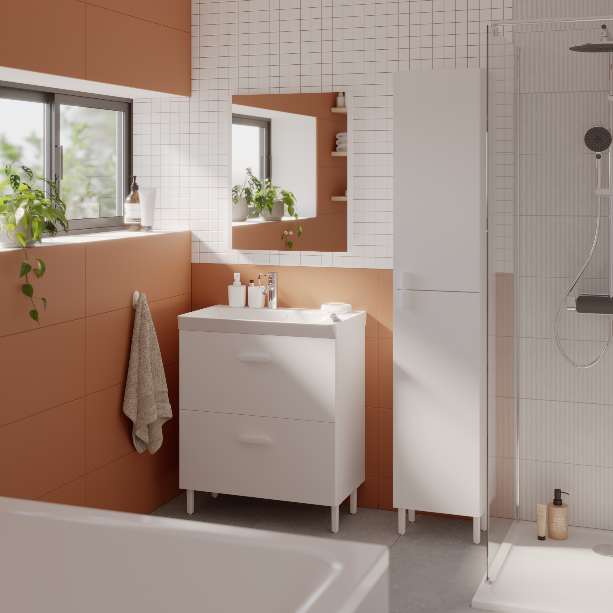 Espejo de baño con luz LED maquillaje, funcional, con antivaho, táctil, 60x70cm - 4