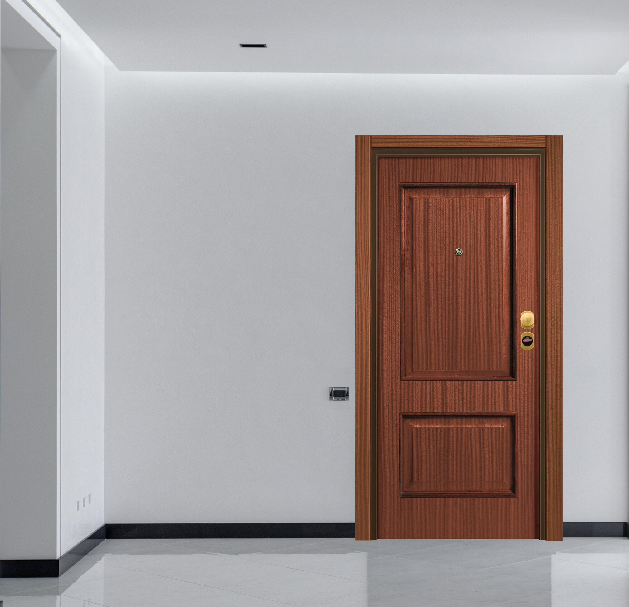 Puerta entrada acorazada omega 2 cuadros sapelly/noruega roble izda 206x92cm