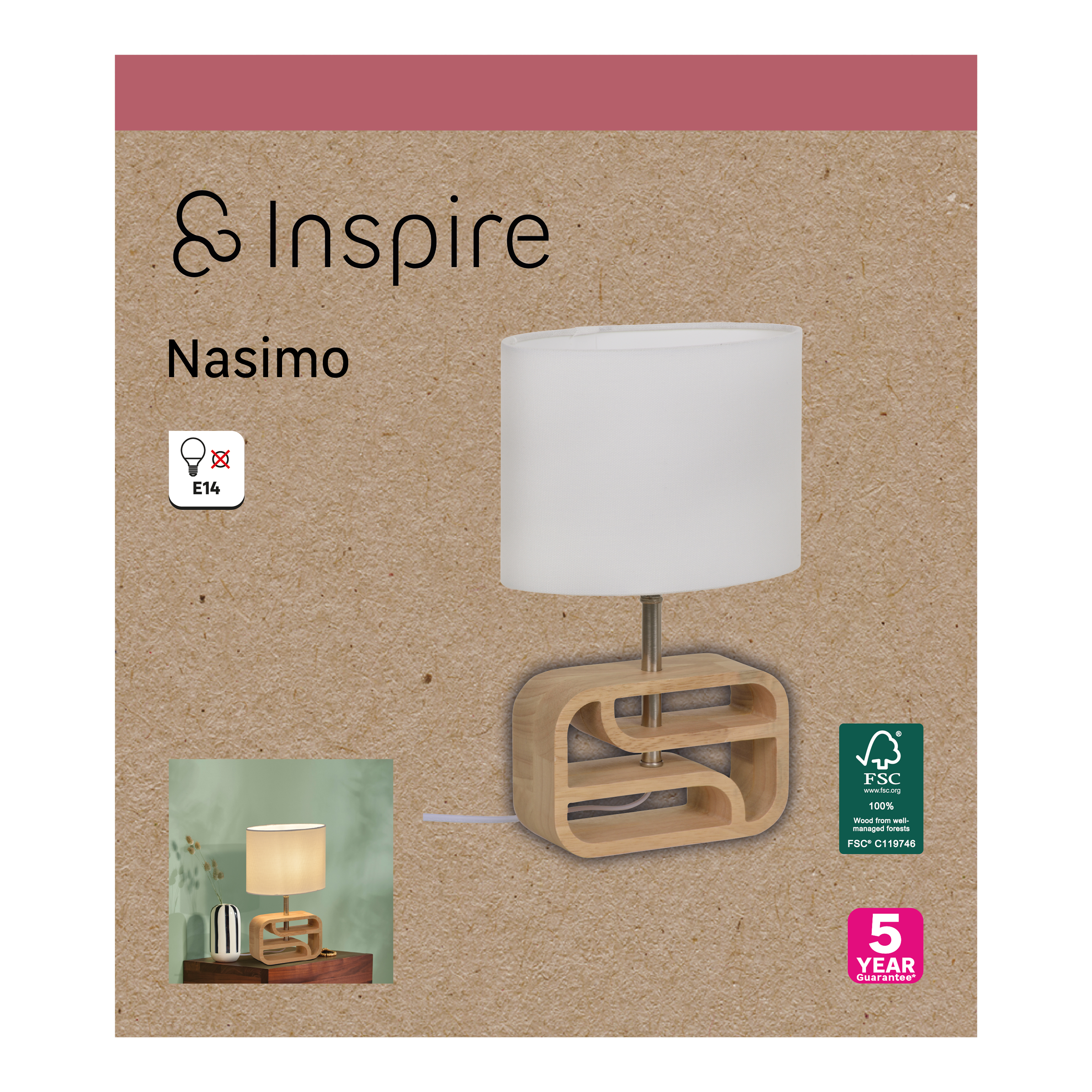 Lampe Nasimo, bois, blanc, H.32.1 cm INSPIRE, E14 - 11