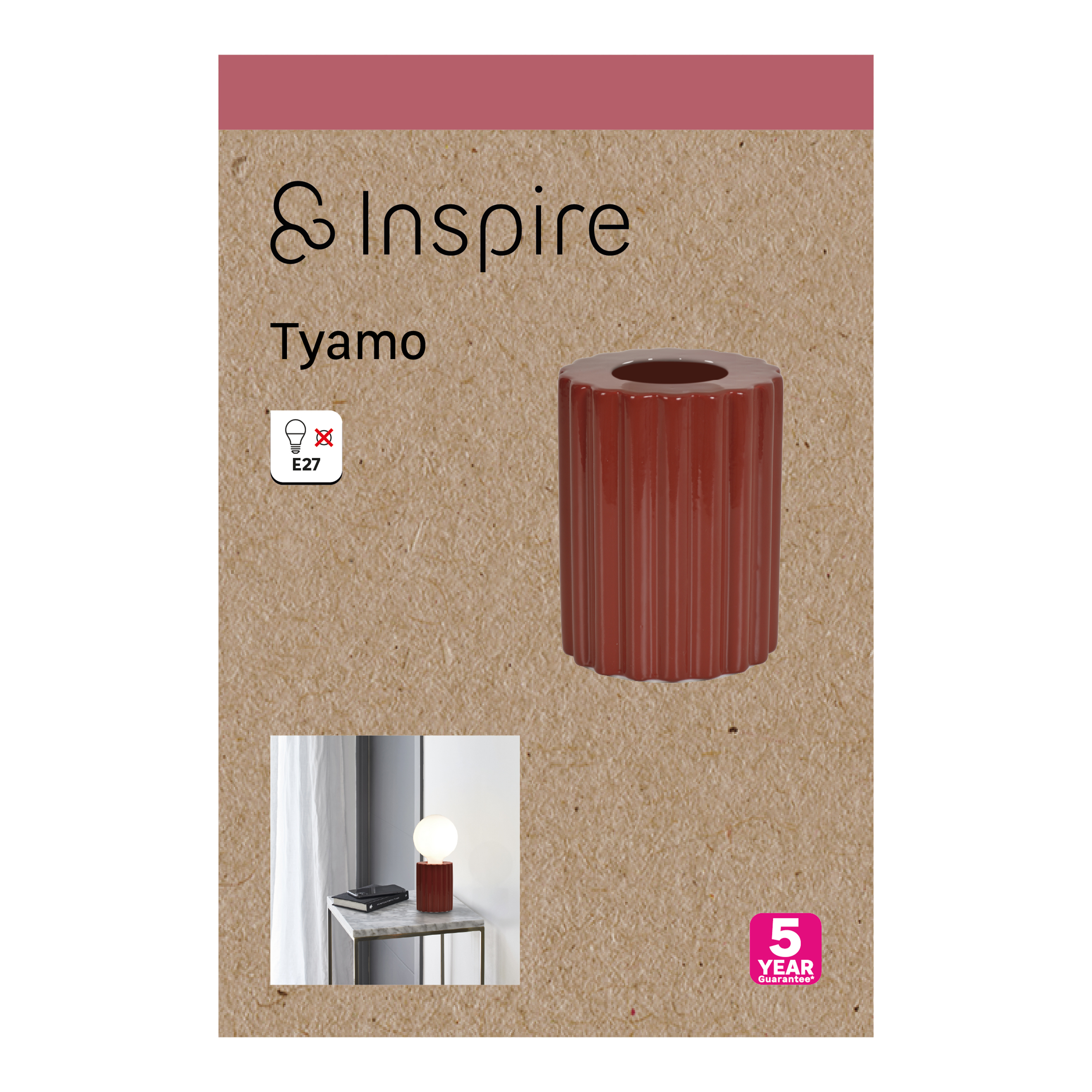 Lampe E27 Tyamo, céramique, rouge, H. 13cm, INSPIRE - 11