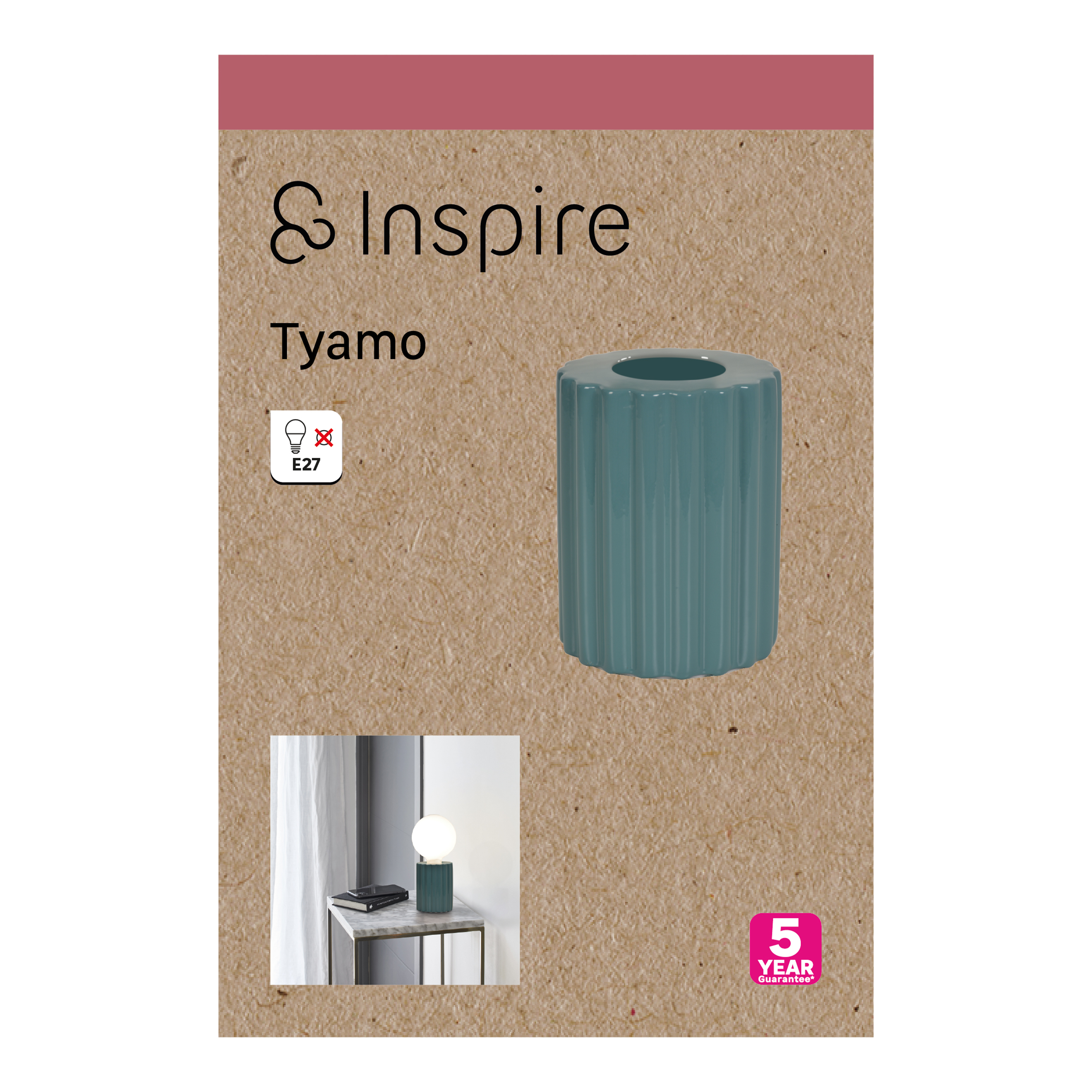 Lámpara de mesa compatible con casquillo E27 Tyamo INSPIRE con estructura cerámica azul claro pantalla de cerámica alimentación a red - 7