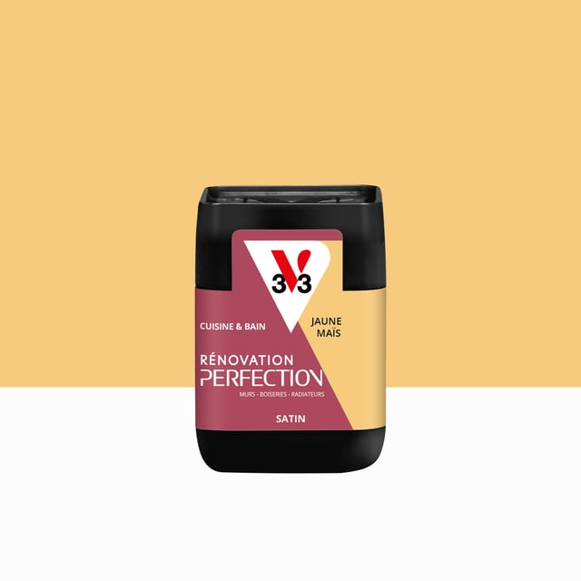 Peinture meuble jaune maïs satin V33 Rénovation cuisine et bain 75ml