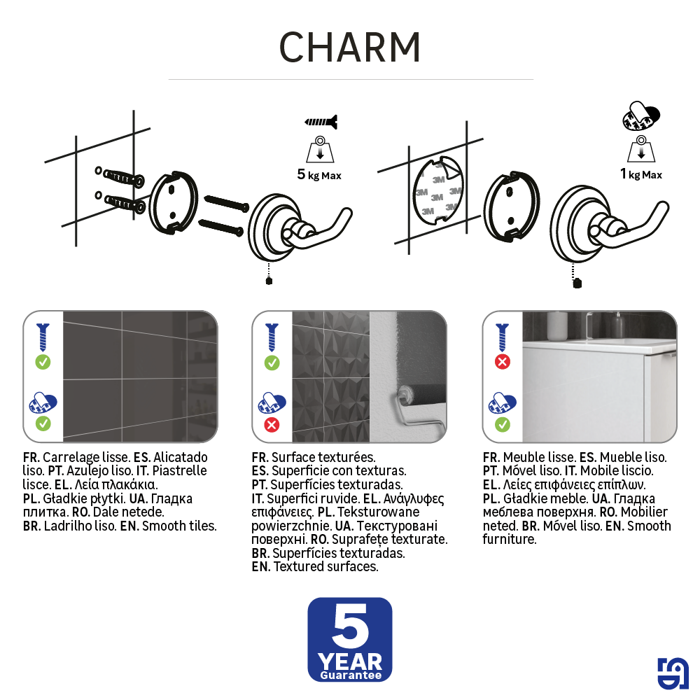 Patère à visser gris / argent Charme SENSEA - 7