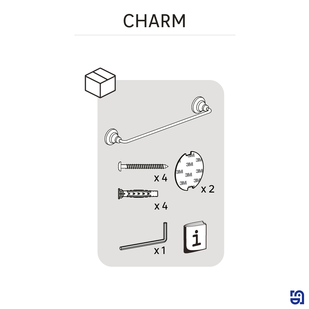 Porte-serviette barres 1 barre à visser / à coller / à monter argent Charme SENS - 7