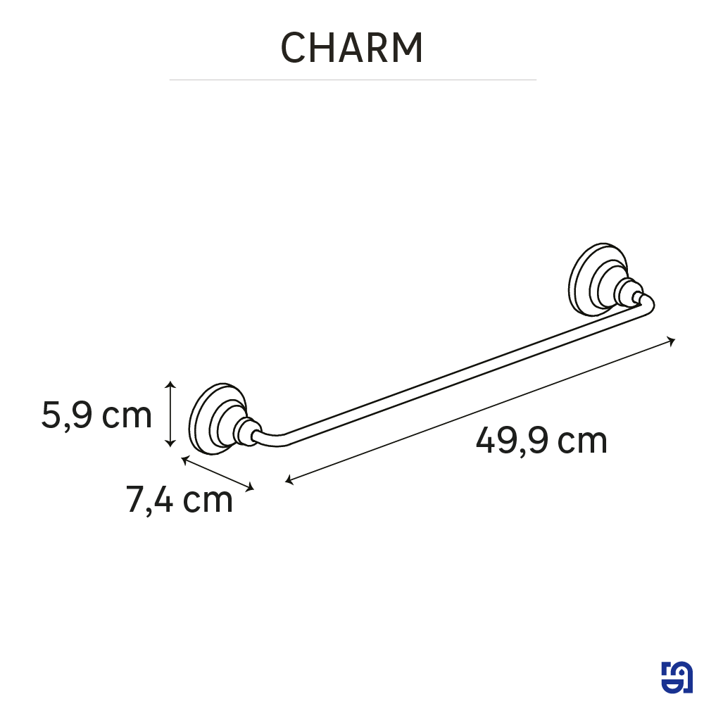 Porte-serviette barres 1 barre à visser / à coller / à monter argent Charme SENS - 6