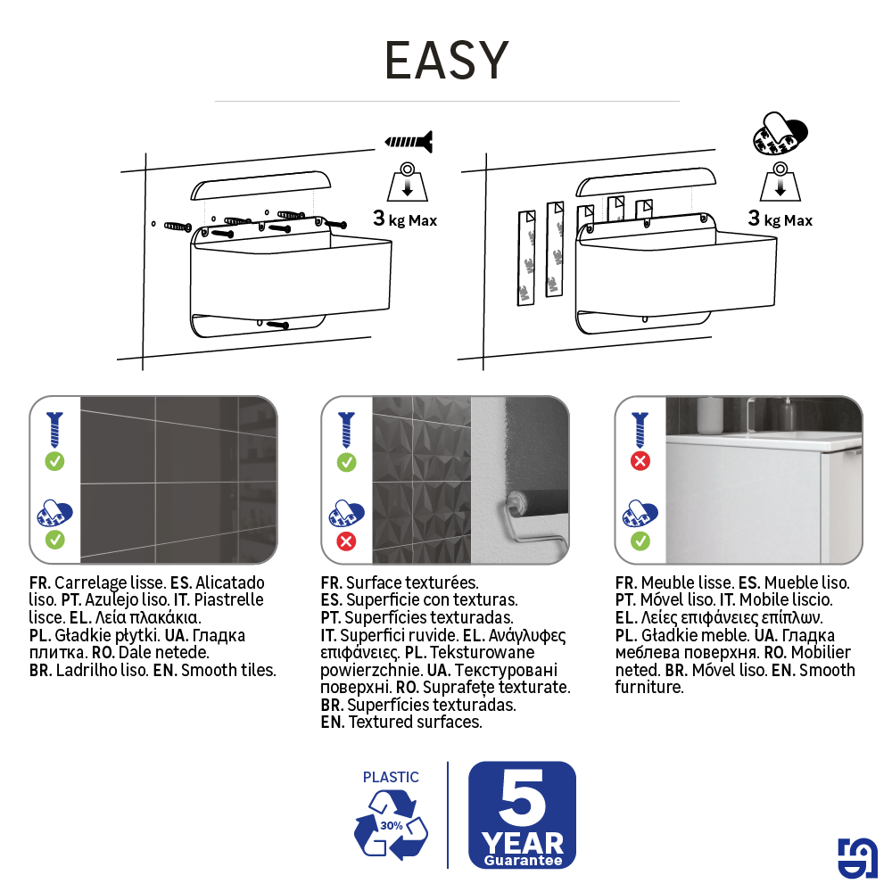 Organizador de ducha Easy blanco con 1 altura 25x11.5x13.5 cm - 8