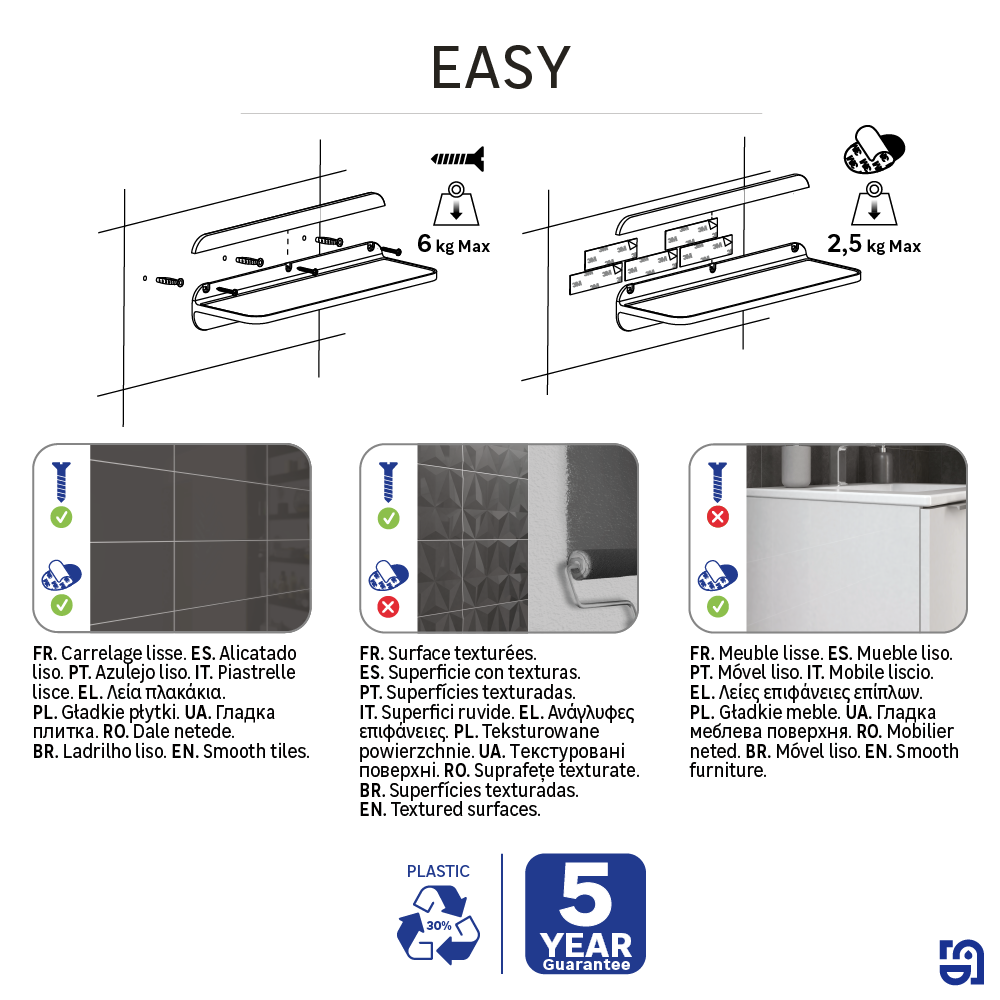 Mensola per bagno in abs Easy L 35 x P 11.3 x H 11.3 cm - 7