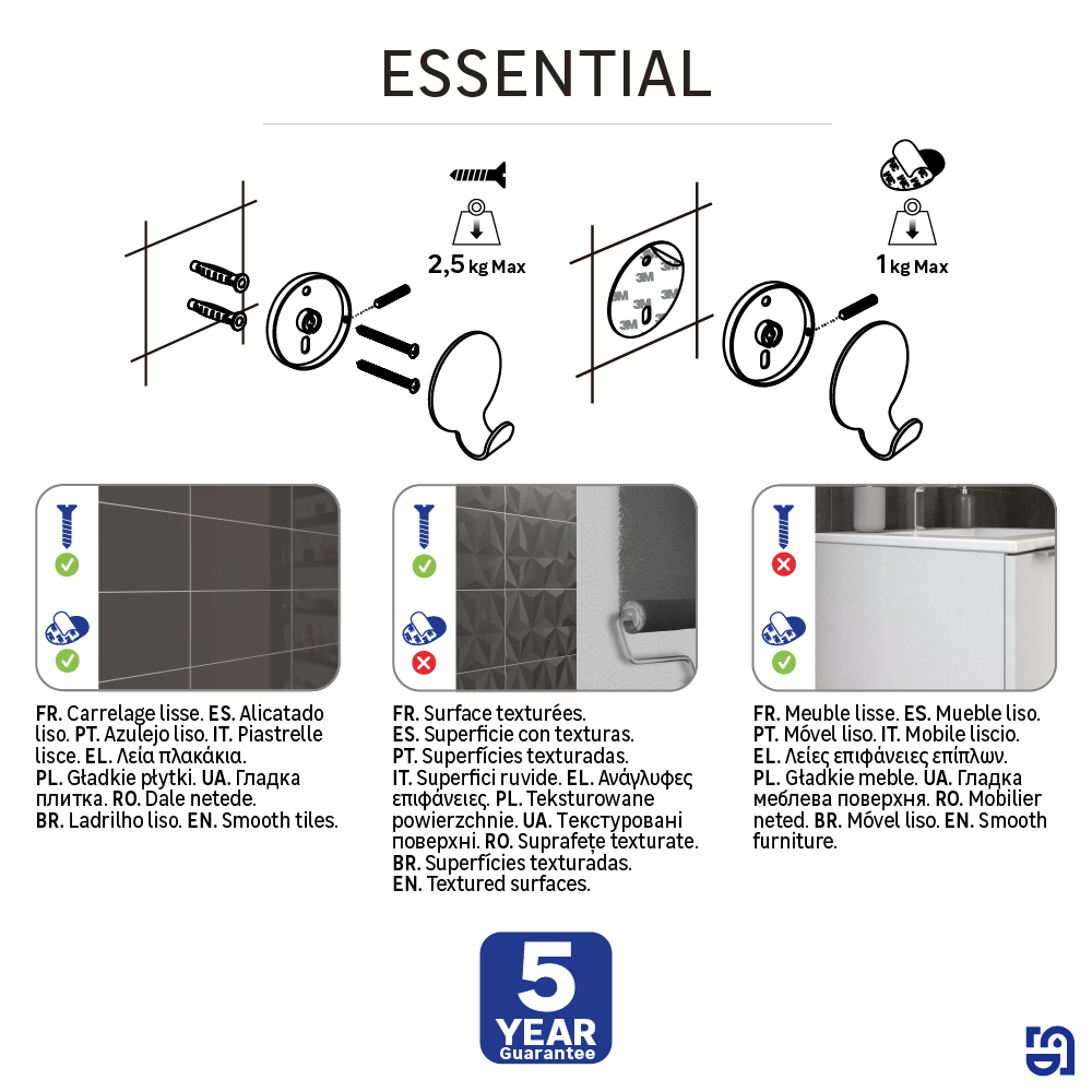 Conjunto de 2 cabides para fixar cromado Essential Dual - 7