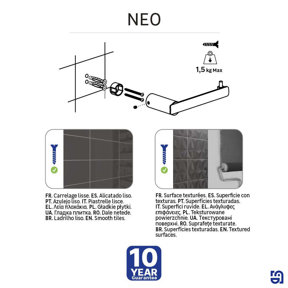 Portarrollos de papel higiénico Neo plata tornillos - 8