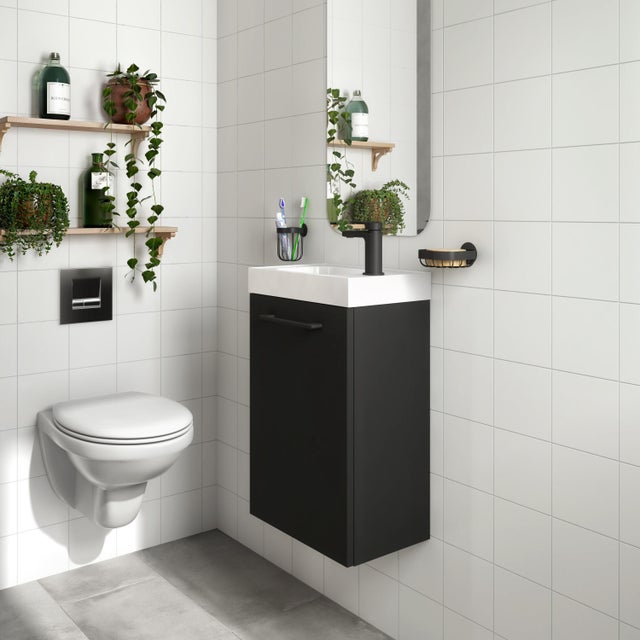 Meuble lave-mains Remix, l.40 x H.58 x P.26 cm, noir mat, vasque incluse